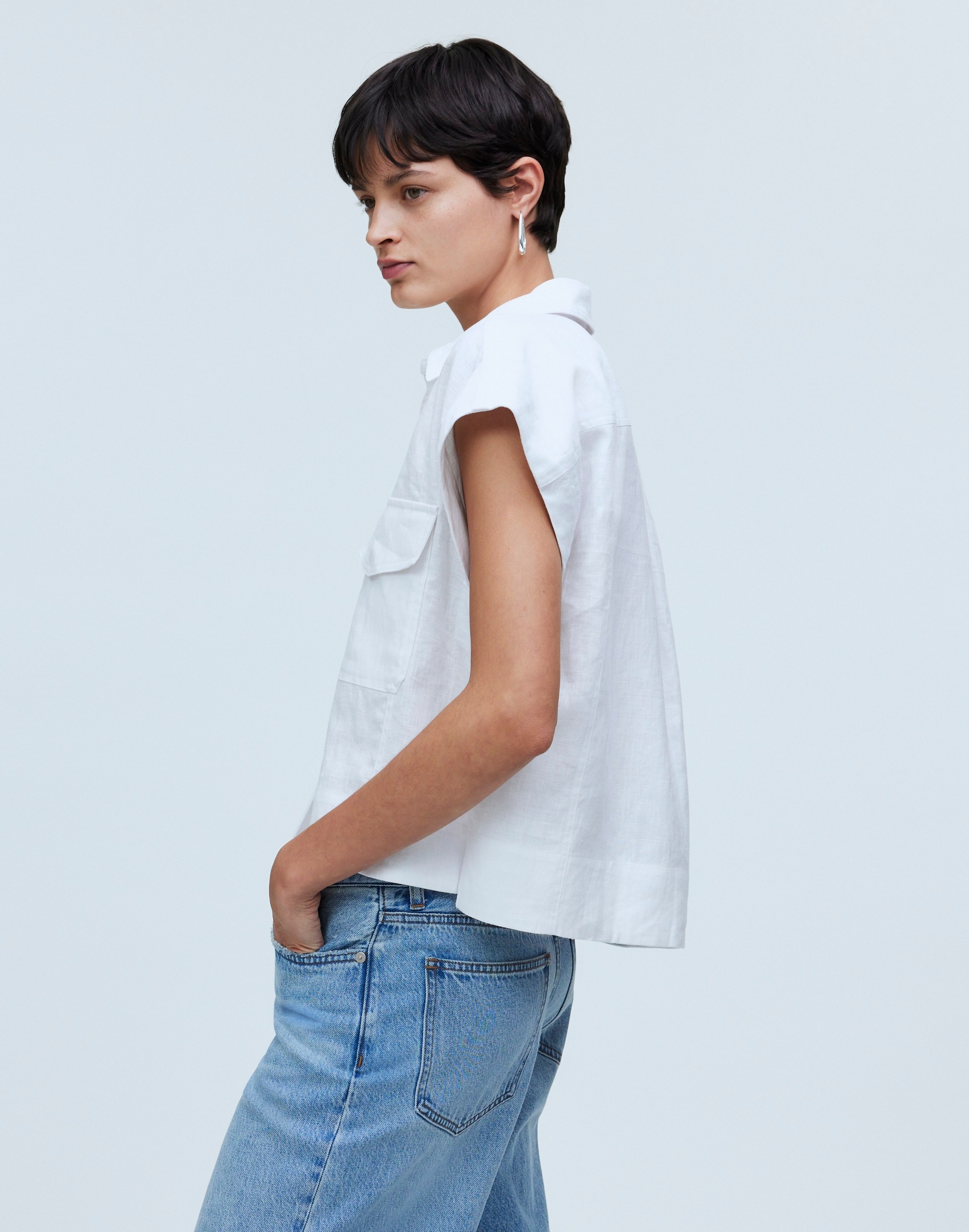 Flap-Pocket Button-Up Shirt 100% Linen | Madewell