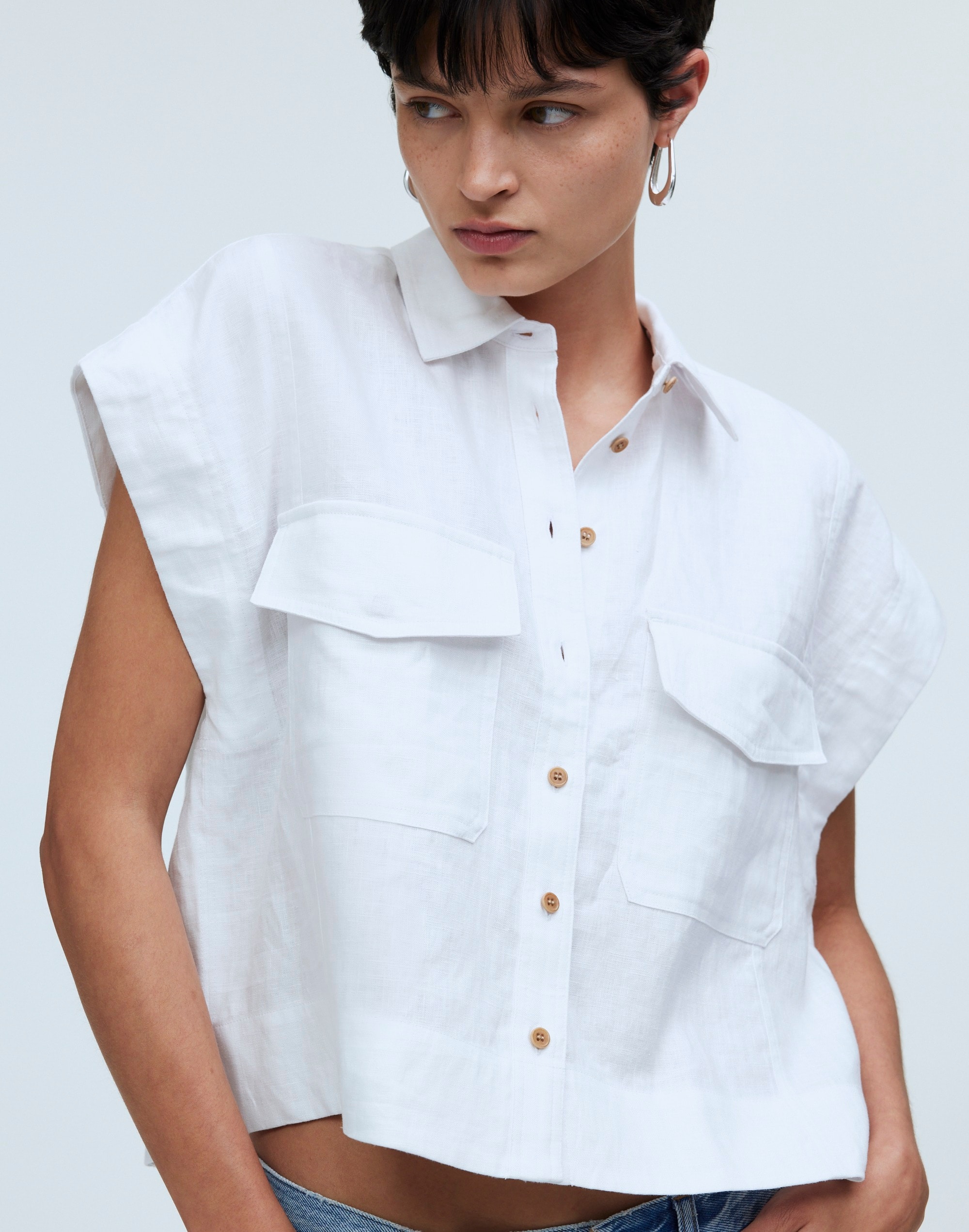 Flap-Pocket Button-Up Shirt 100% Linen | Madewell