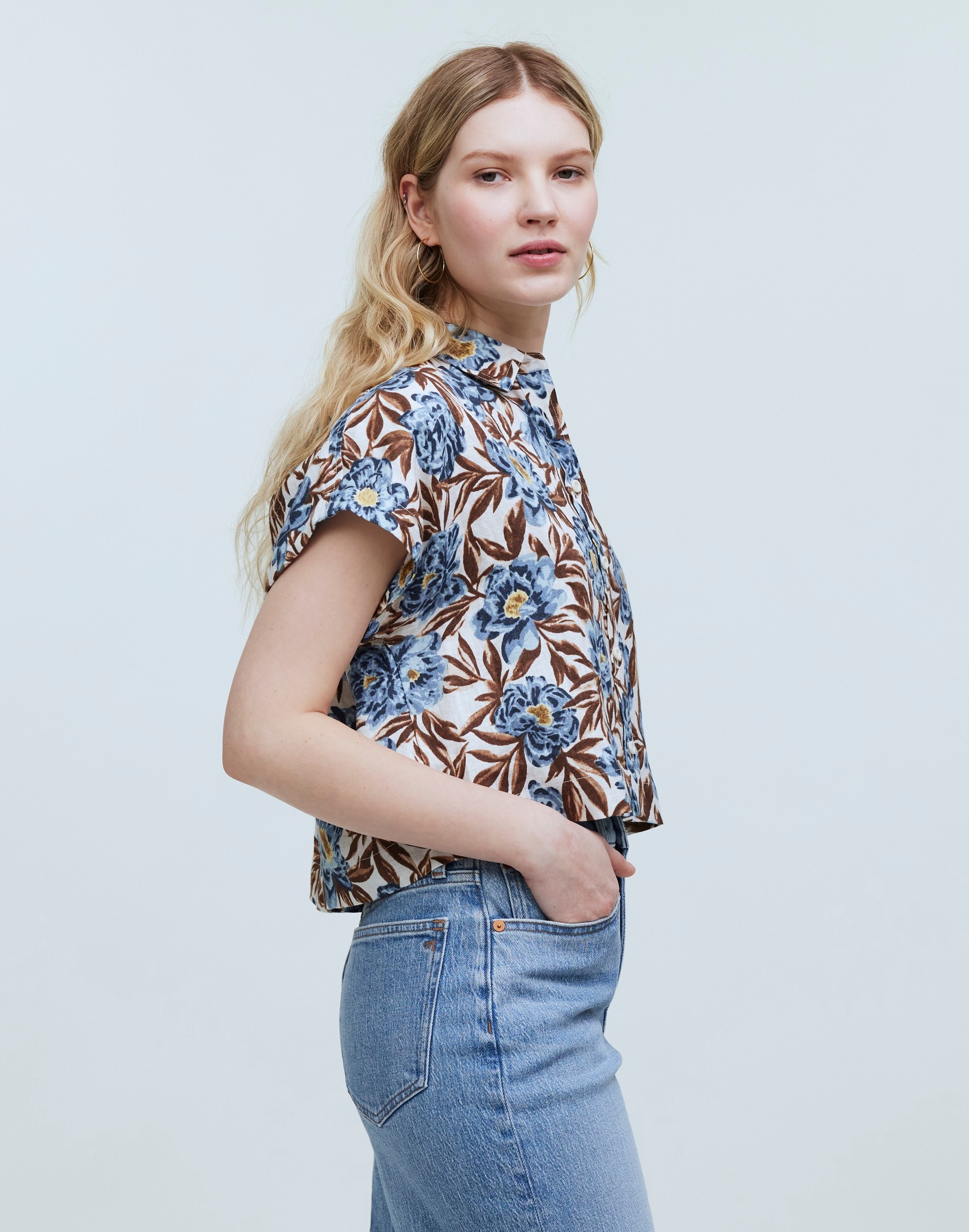 Crop Dolman Shirt Floral 100% Linen | Madewell