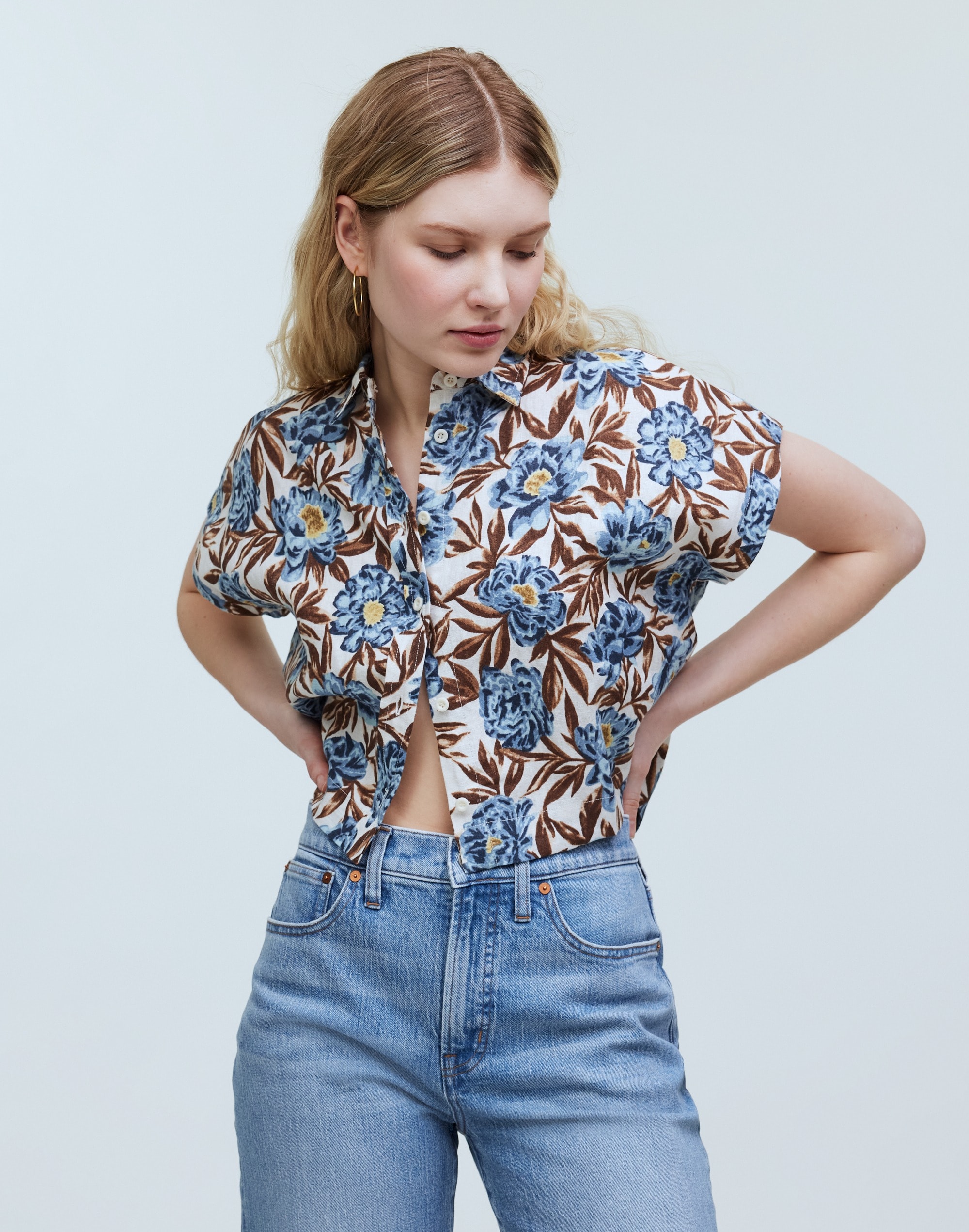 Crop Dolman Shirt Floral 100% Linen | Madewell