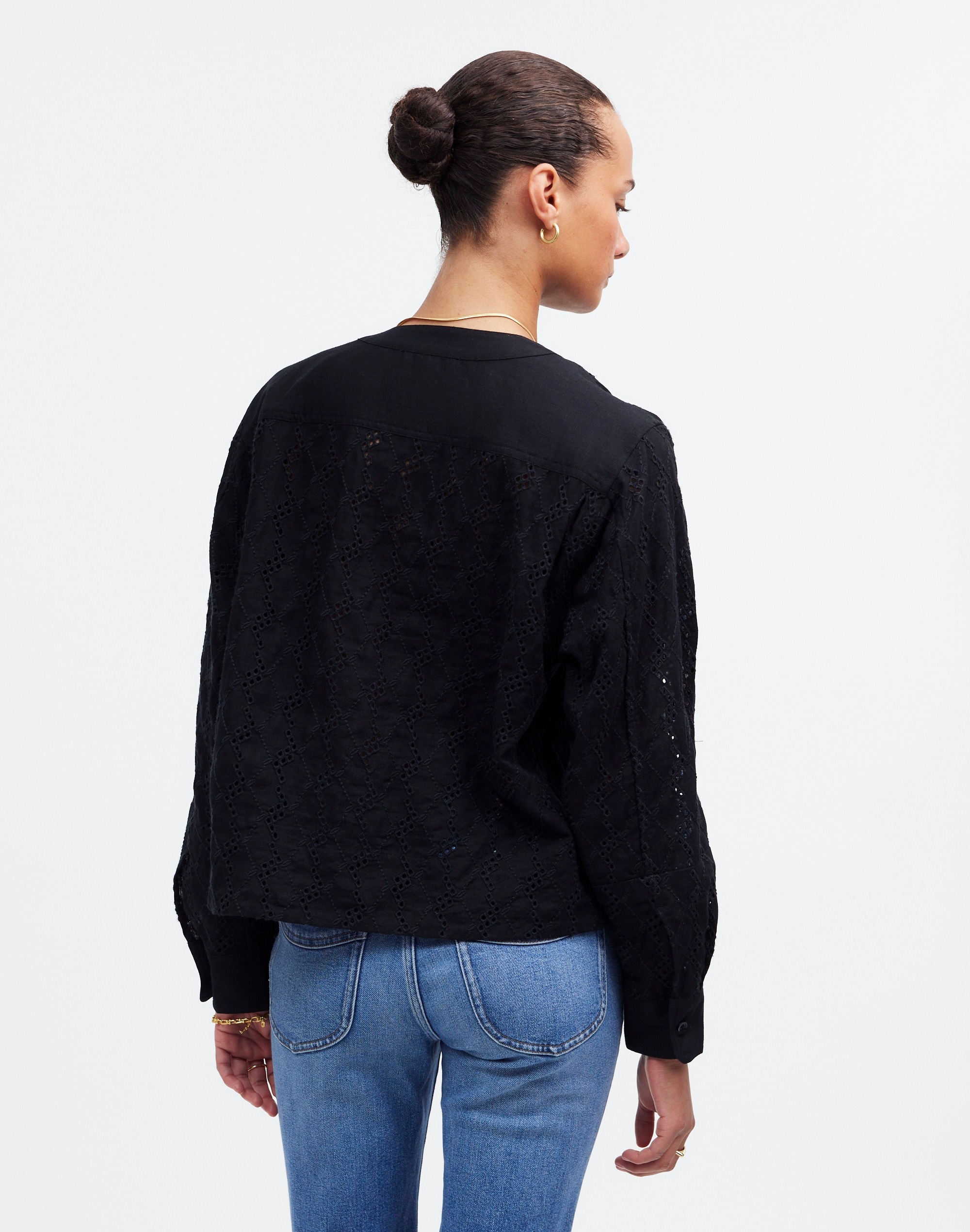 Long-Sleeve Popover Top Eyelet