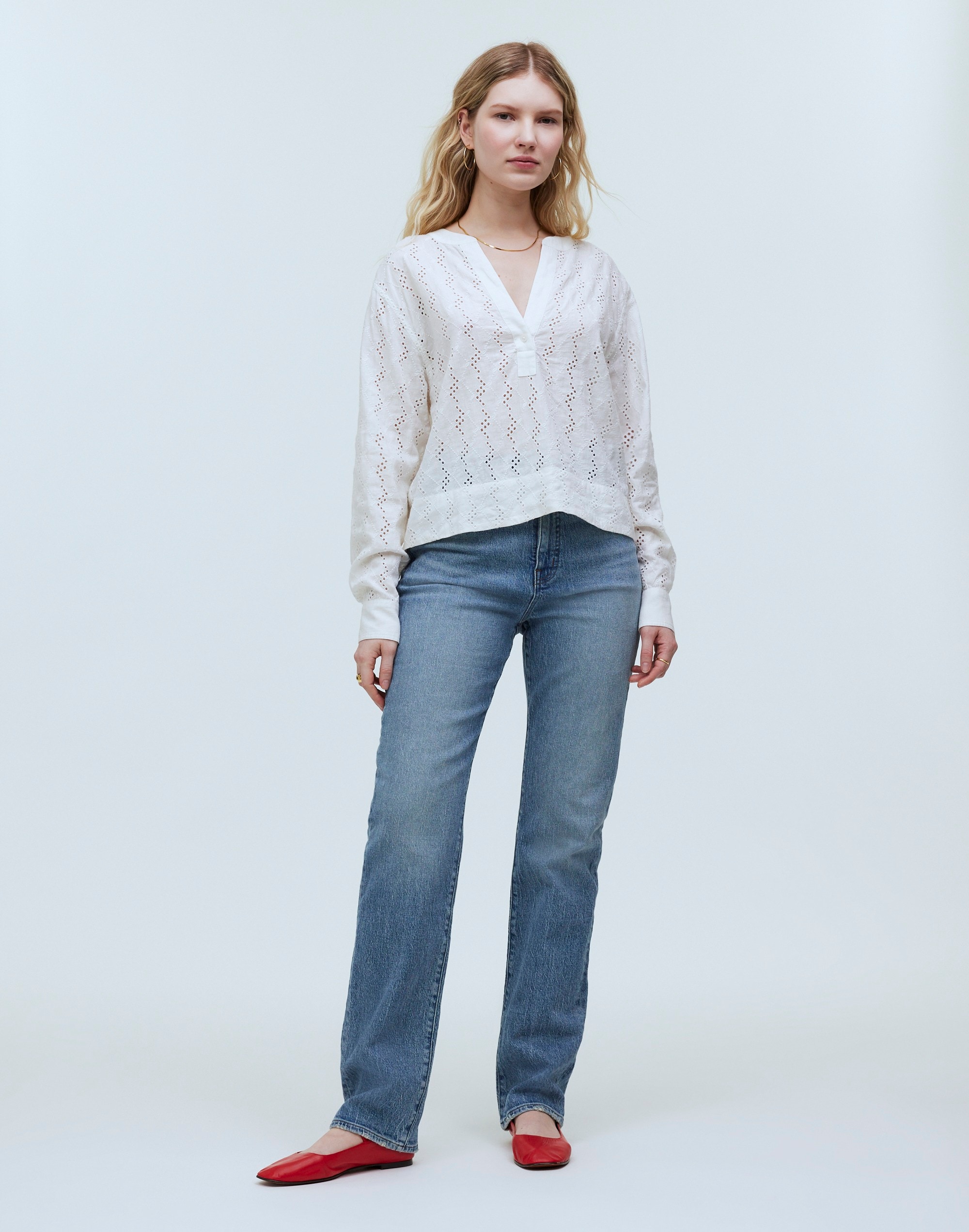 Long-Sleeve Popover Top Eyelet | Madewell