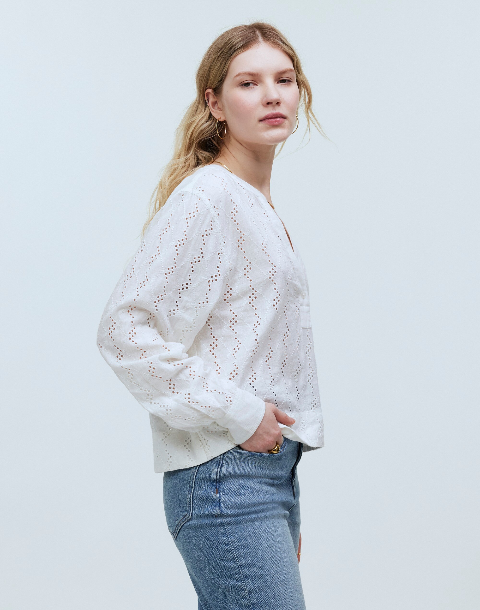 Long-Sleeve Popover Top Eyelet | Madewell