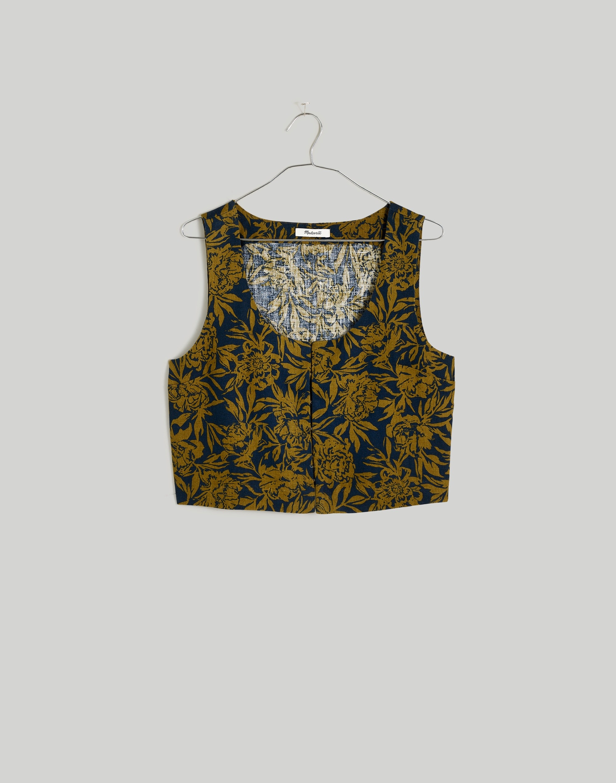 Scoopneck Crop Tank in Floral 100% Linen