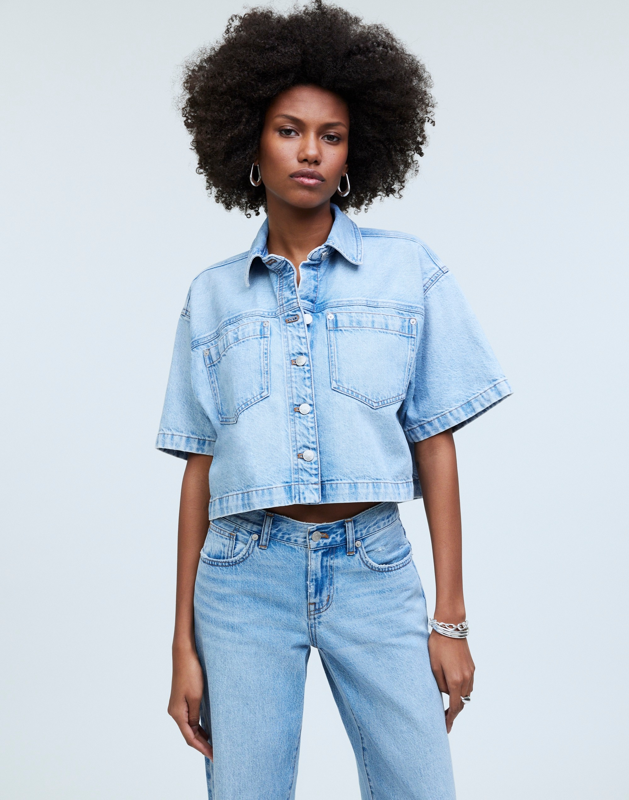 Denim Short-Sleeve Shirt-Jacket in Ahern Wash | Madewell