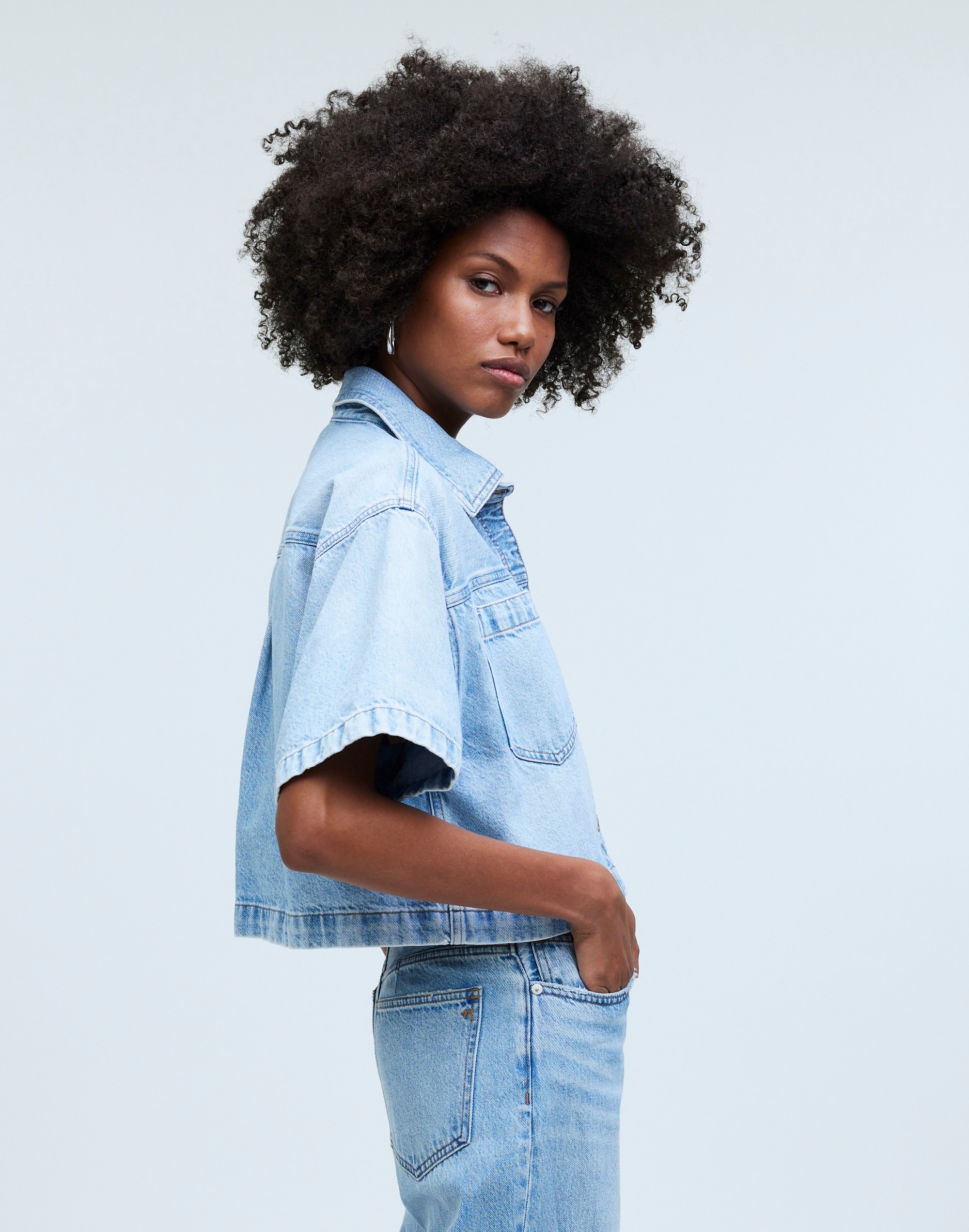 Denim Short-Sleeve Shirt-Jacket in Ahern Wash | Madewell