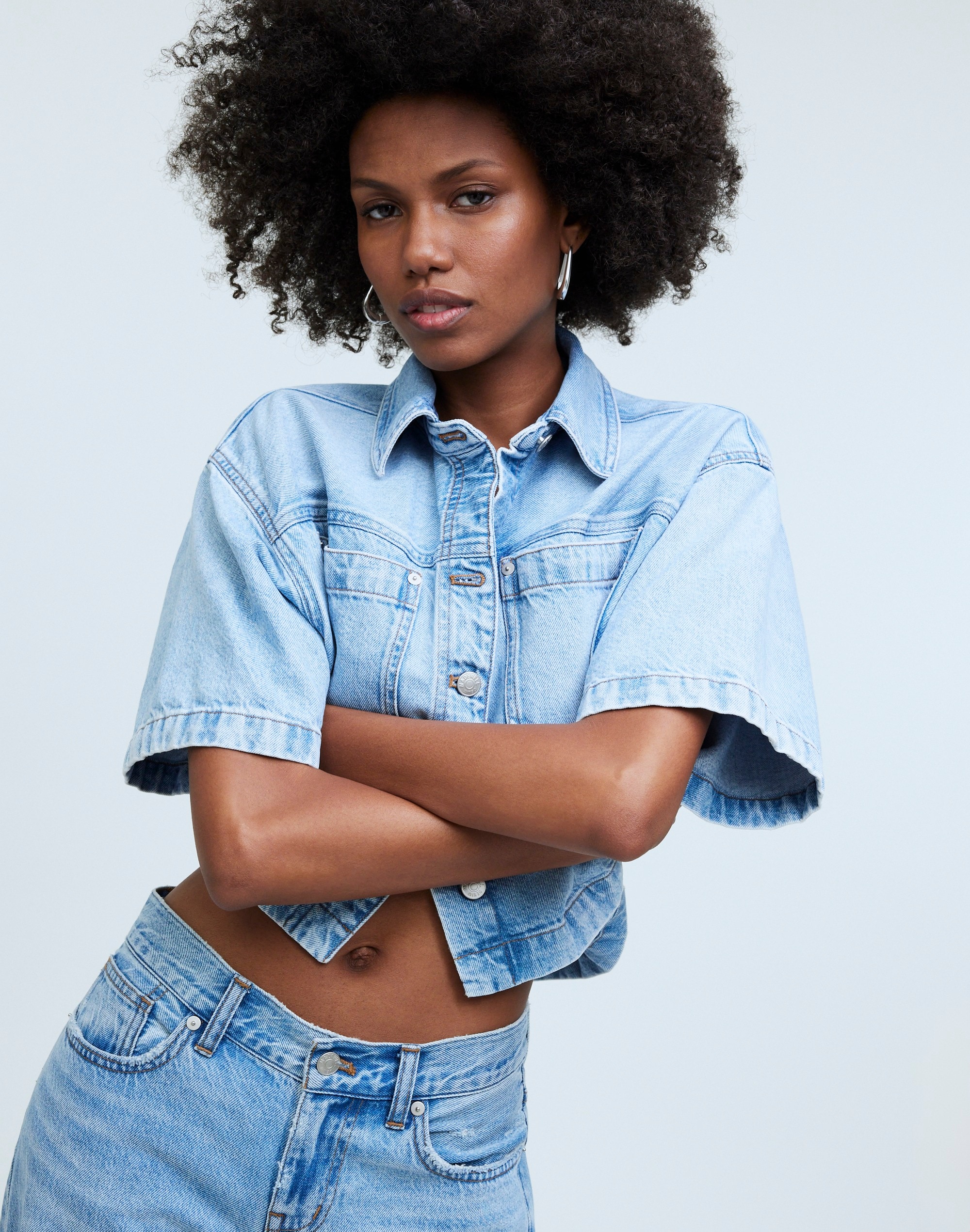 Denim Short-Sleeve Shirt-Jacket in Ahern Wash | Madewell