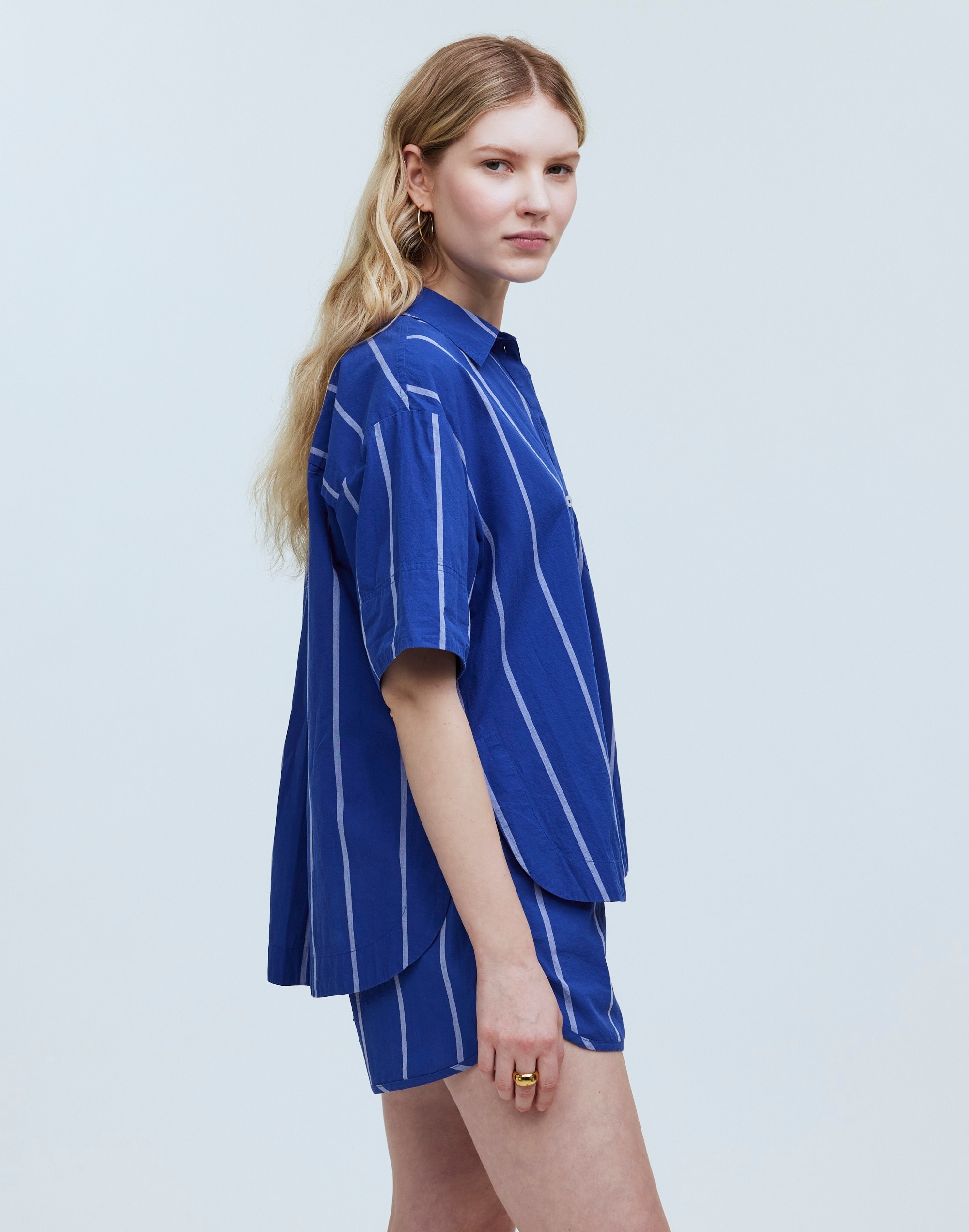 Oversized Boxy Button-Up Shirt Stripe Signature Poplin