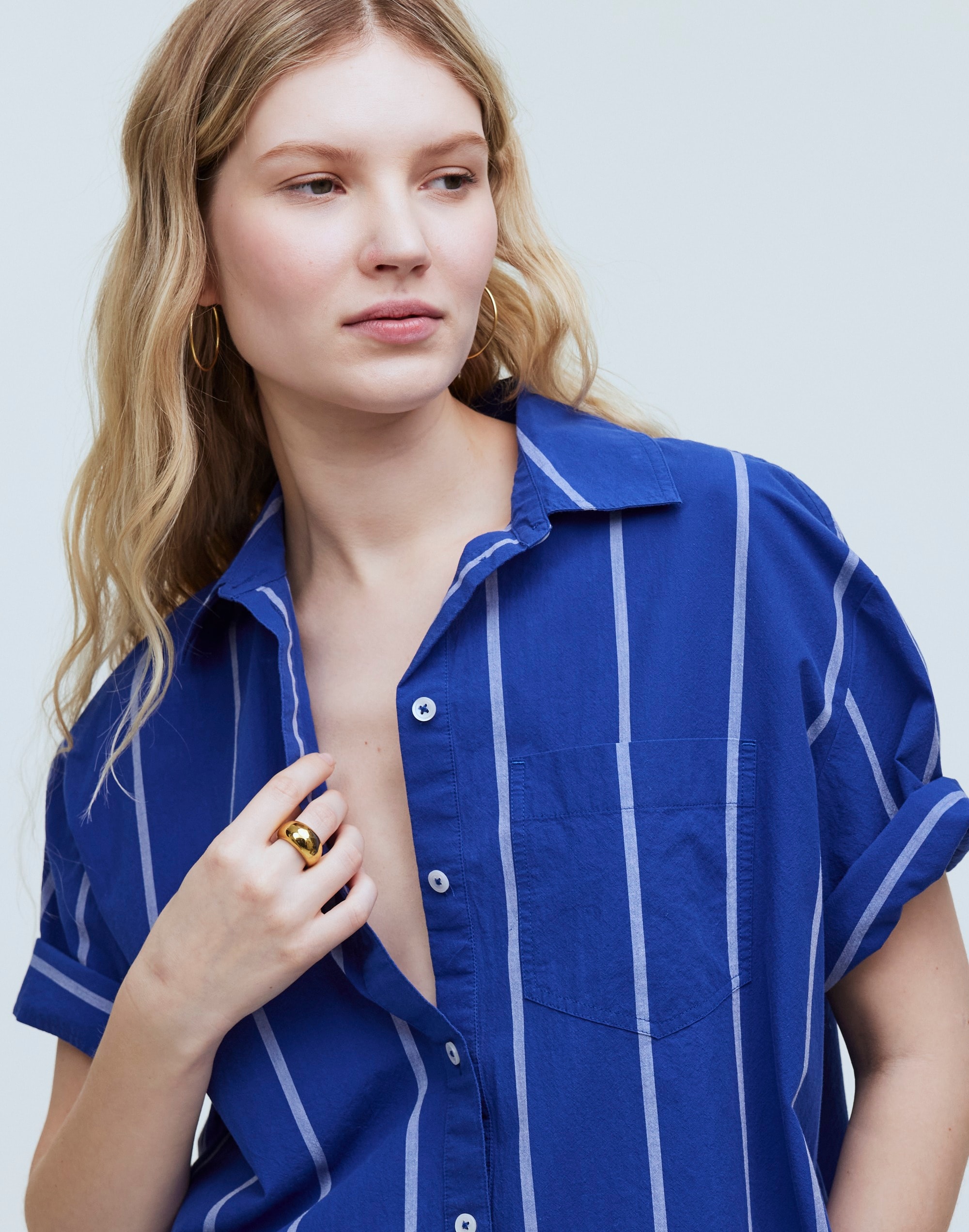 Oversized Boxy Button-Up Shirt Stripe Signature Poplin