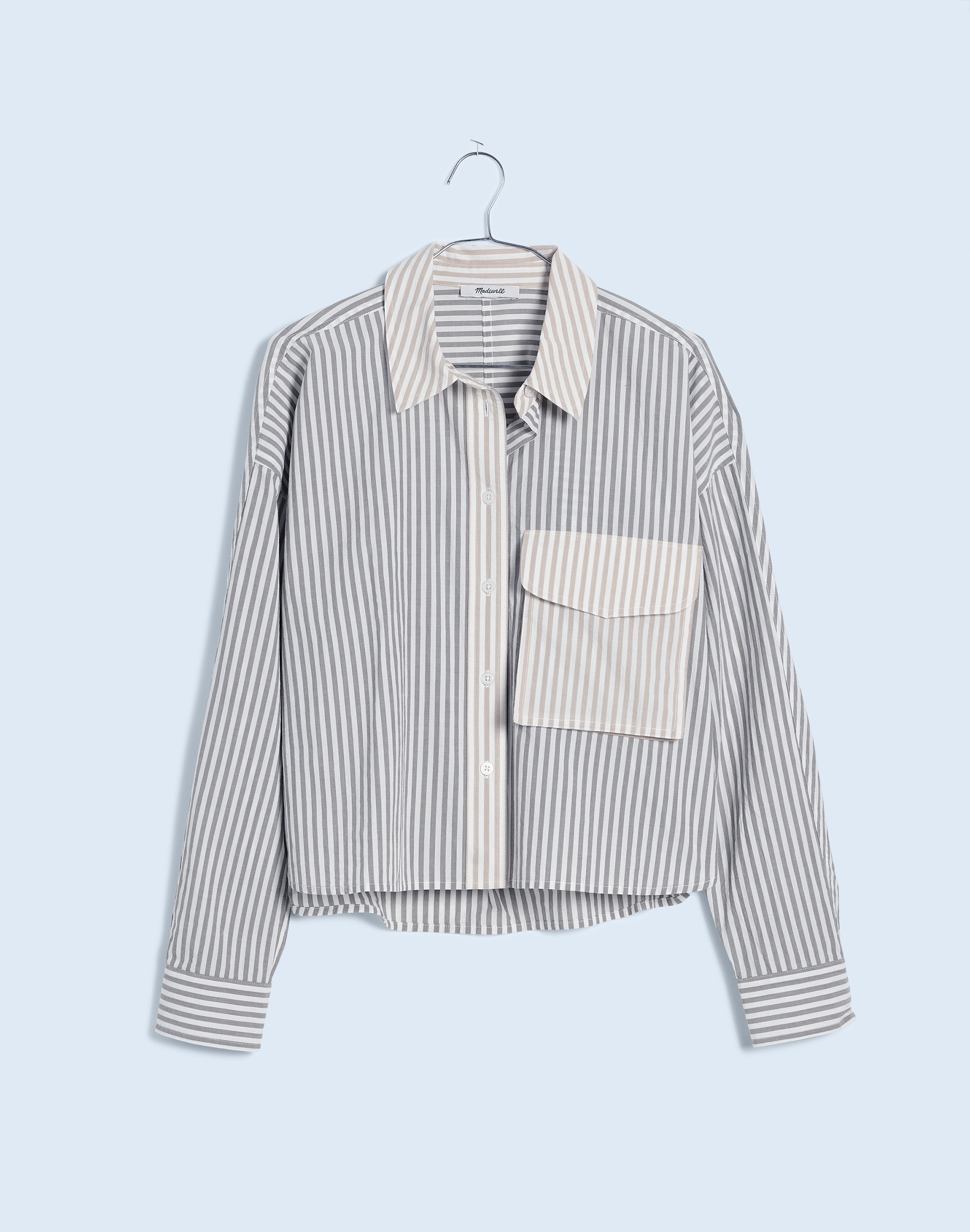 Flap-Pocket Crop Button-Up Shirt in Poplin