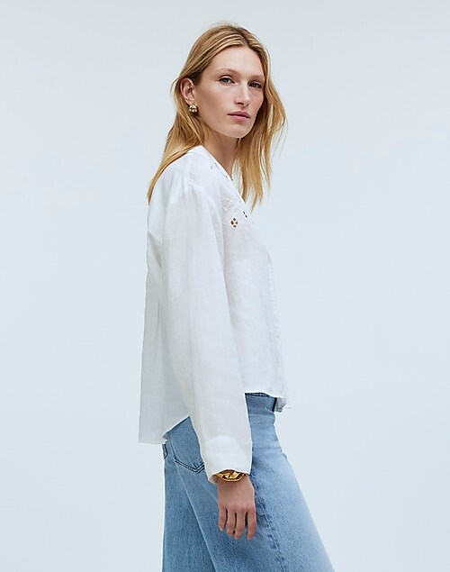 Resort Long-Sleeve Shirt in Embroidered Eyelet