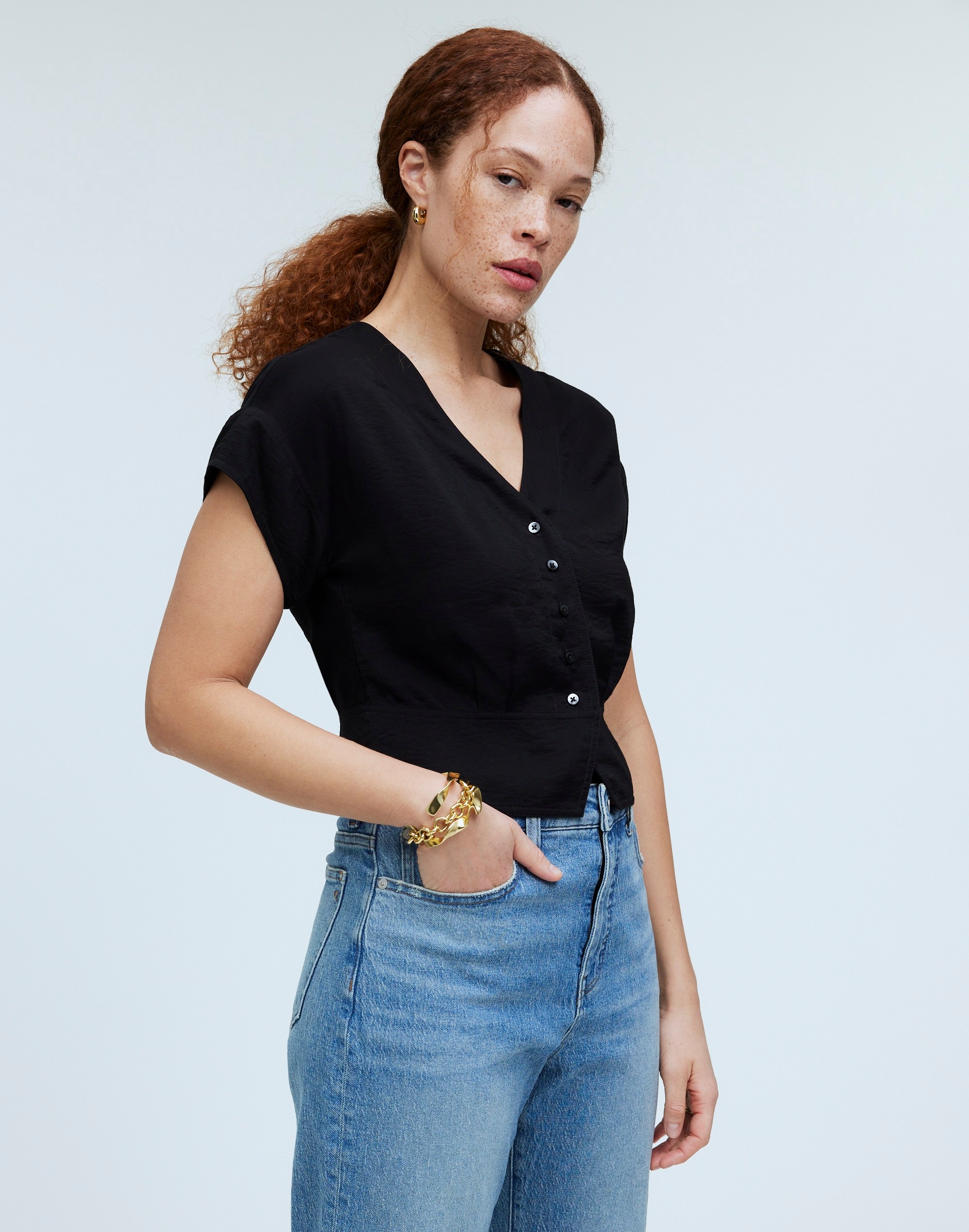 Pleated Short-Sleeve Top