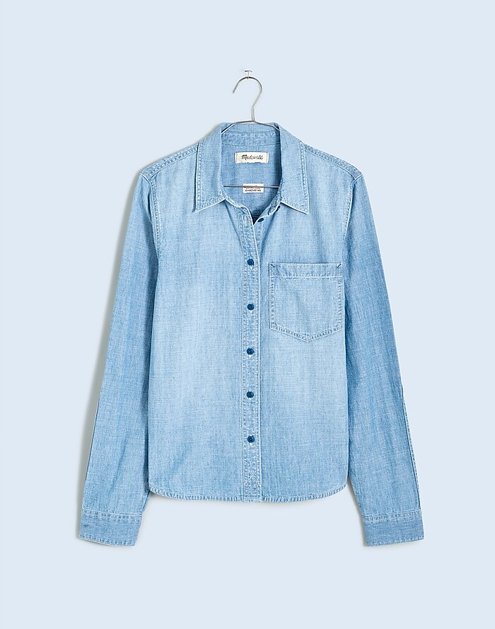 Yimoon Womens Denim Shirt Chambray Blue Button Down Jean Shirt Denim Tops  Soft Tencel Casual 3/4 Sleeve Jackat, Dark Blue, Small : :  Clothing, Shoes & Accessories