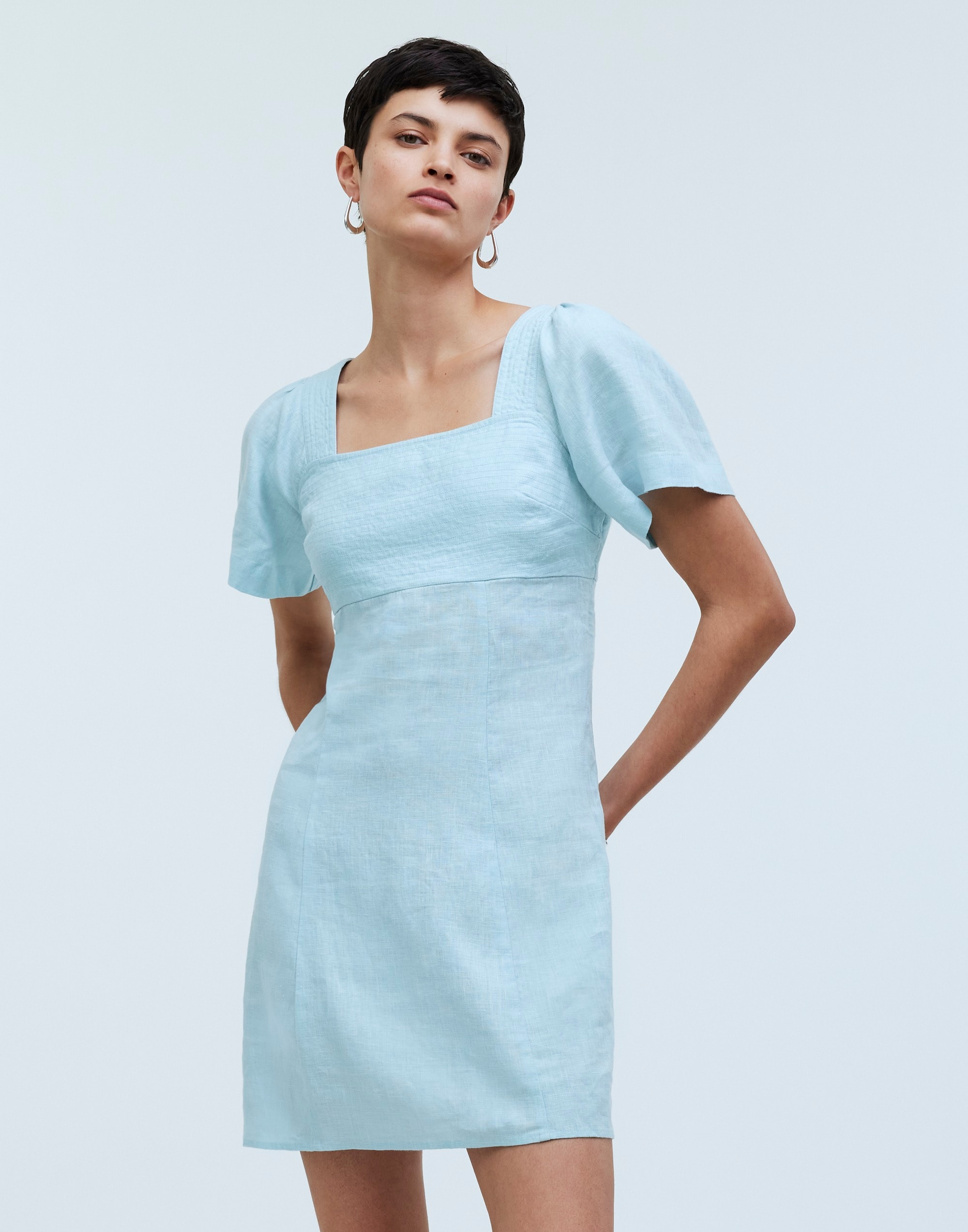 Square-Neck Mini Dress 100% Linen