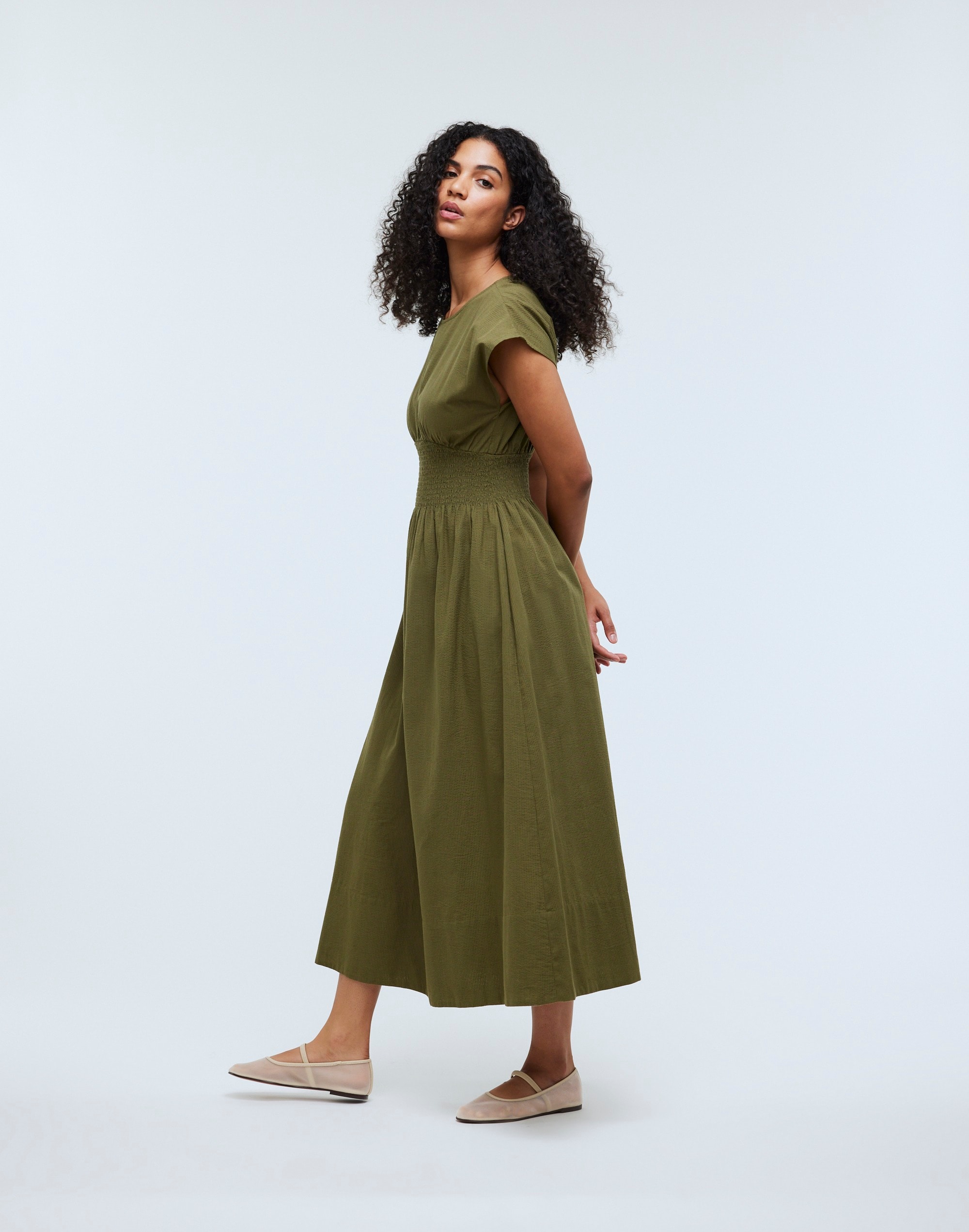 Smocked-Waist Midi Dress Stripe Seersucker | Madewell