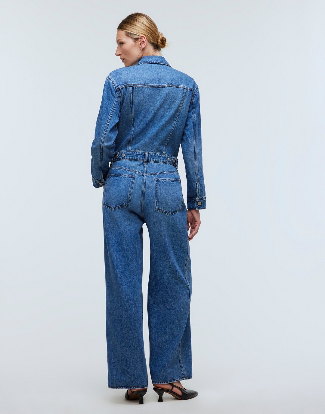 Denim Wide-Leg Coverall Jumpsuit in Byrne Wash