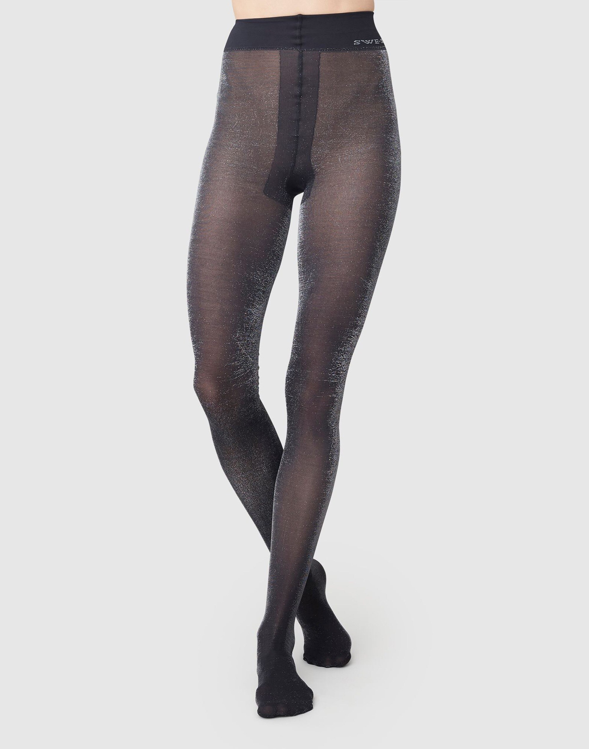 Shop Mw Swedish Stockings Lisa Shimmery Tights In Black
