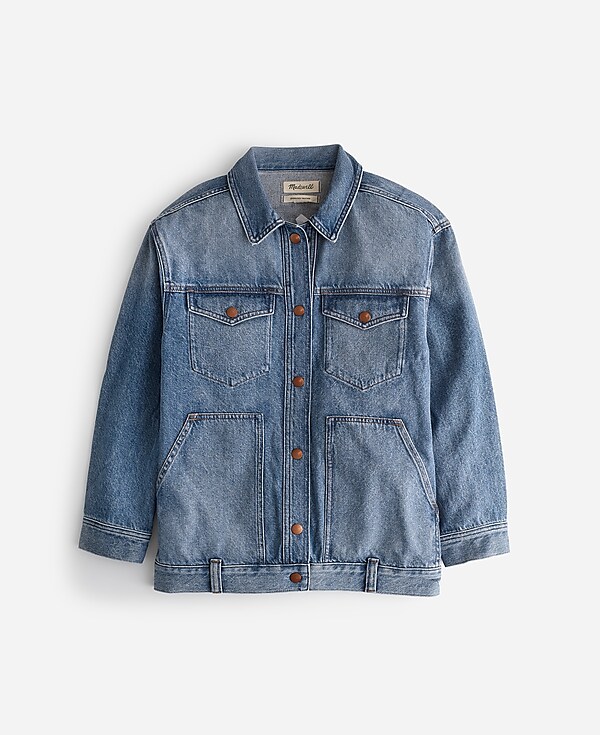The Plus Oversized Trucker Jean Jacket in Sentell Wash: Snap-Front Edition