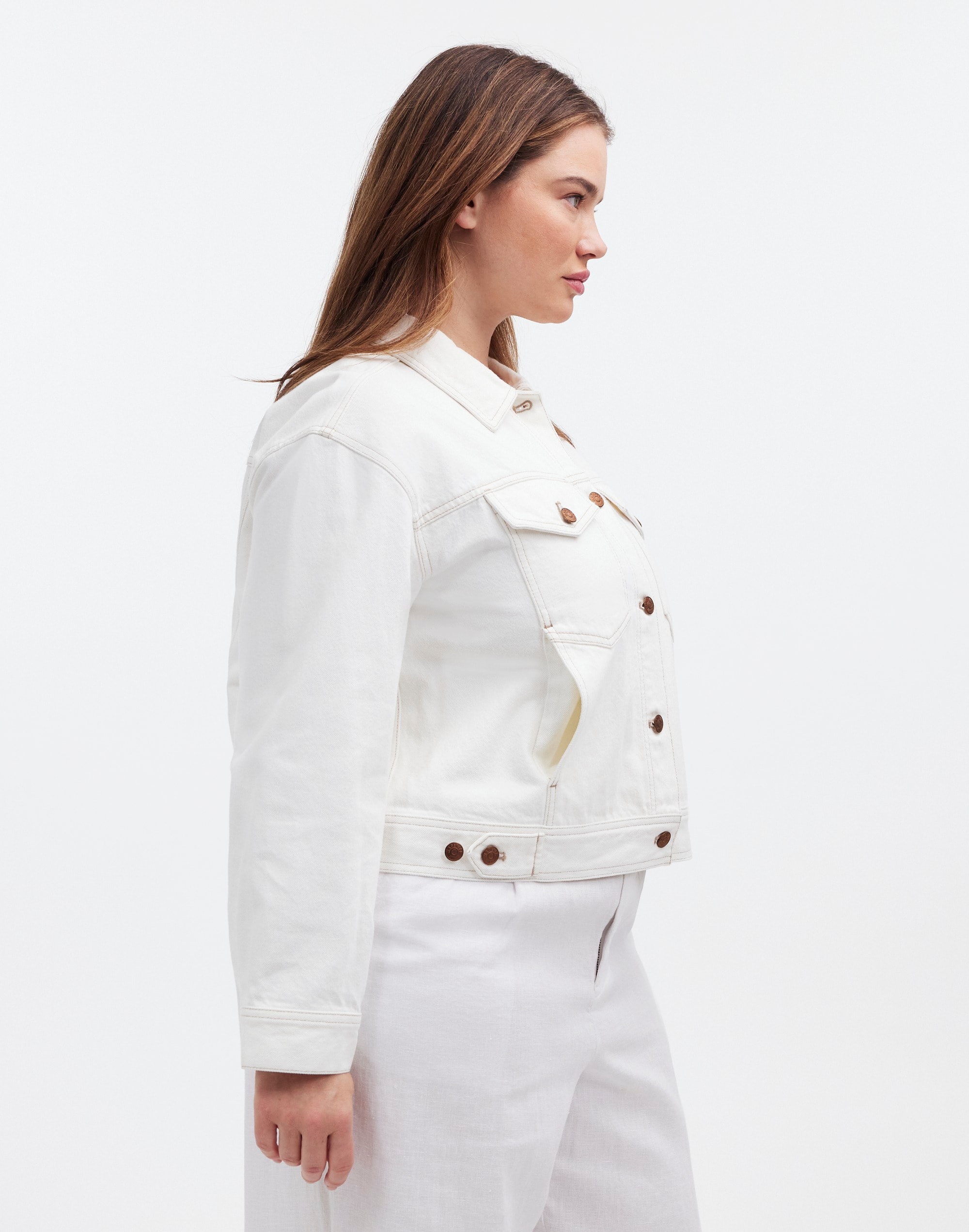 Plus Button-Front Denim Jacket Tile White