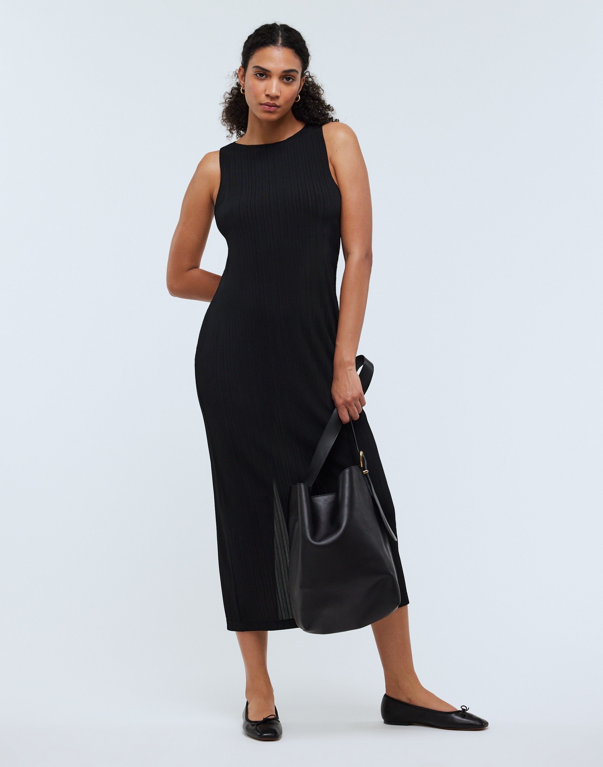 Mw Rib-knit Sleeveless Maxi Dress In True Black