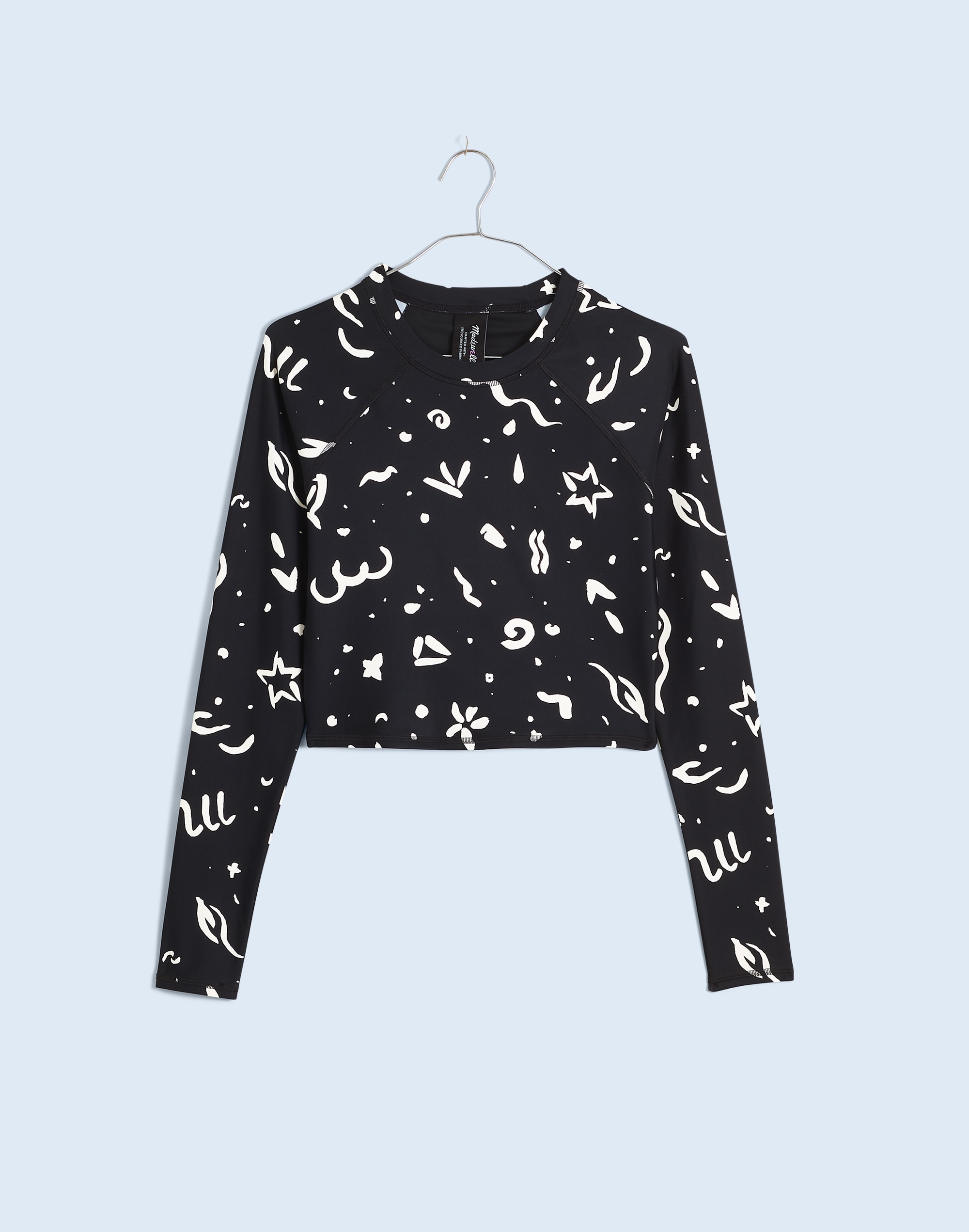 Long-Sleeve Crop Rash Guard in Abstract Doodle