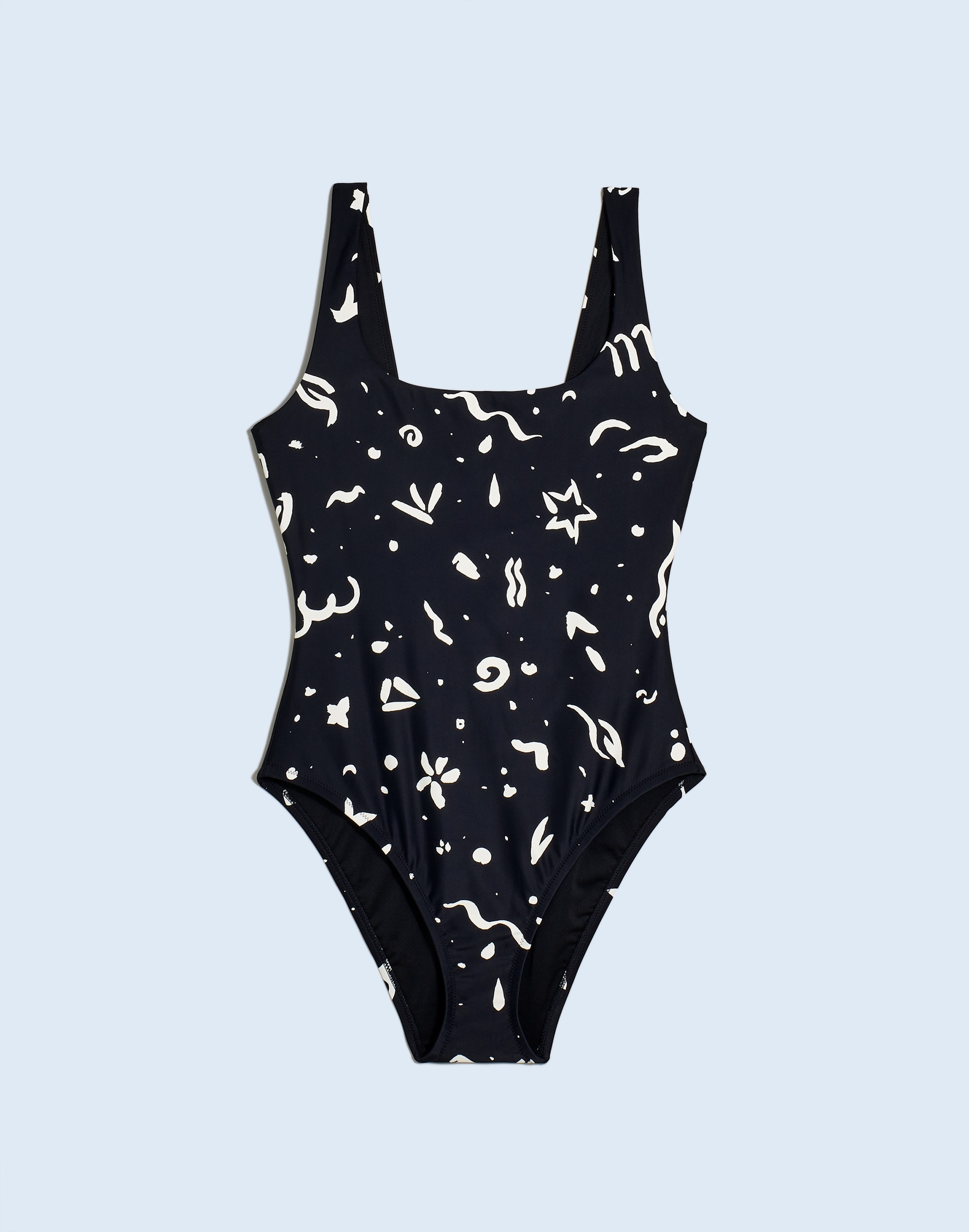 Scoop-Neck One-Piece Swimsuit Abstract Doodle