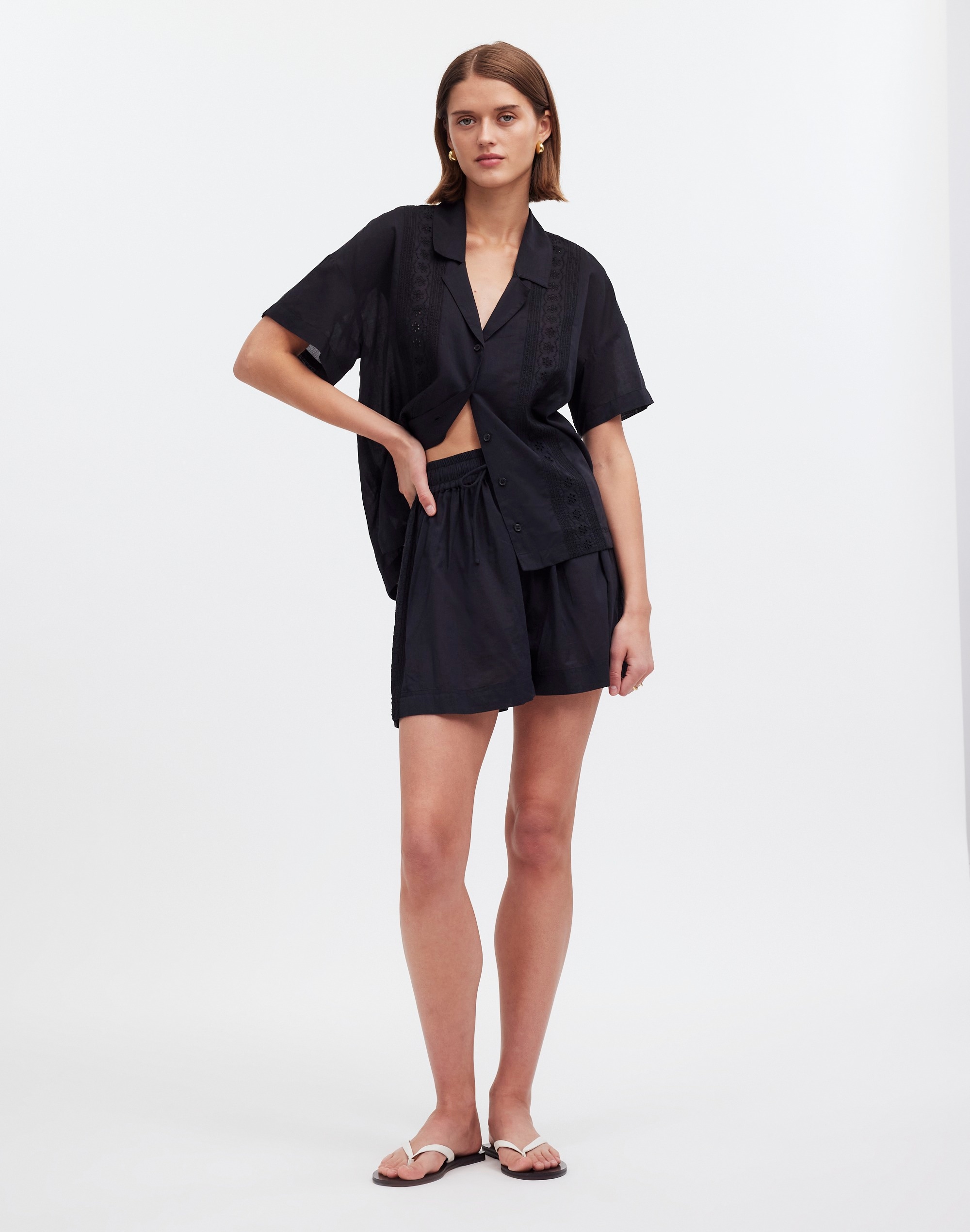 Embroidered Pull-On Cover-Up Shorts