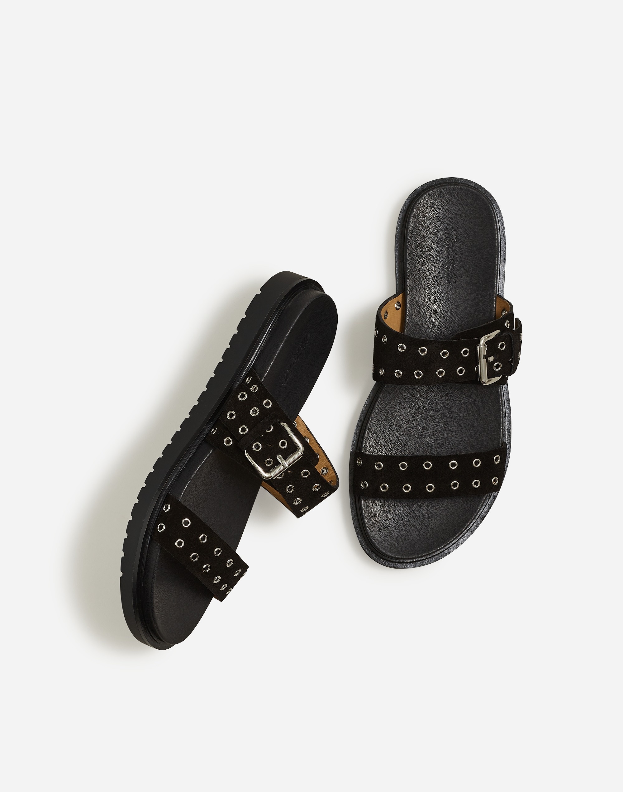 The Dee Double-Strap Slide Sandal Embellished Leather