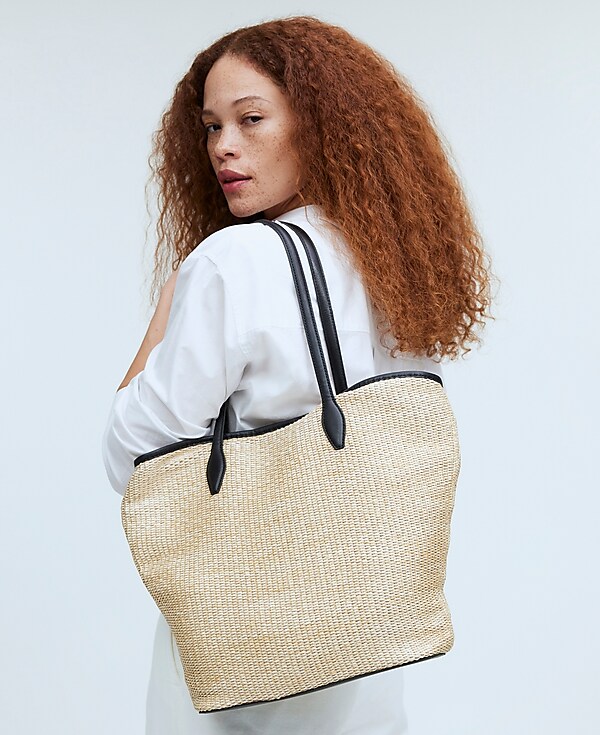 The Leather-Trimmed Straw Tote