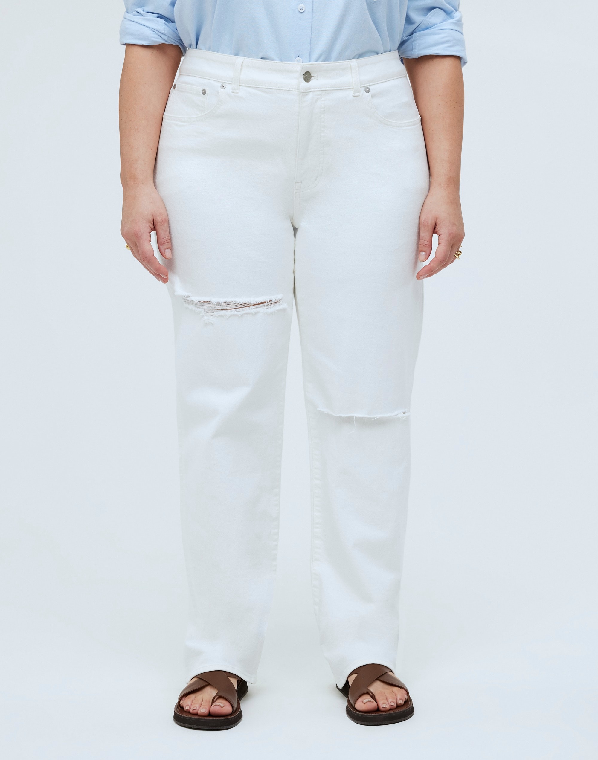 The Plus '90s Straight Jean Tile White: Ripped Edition