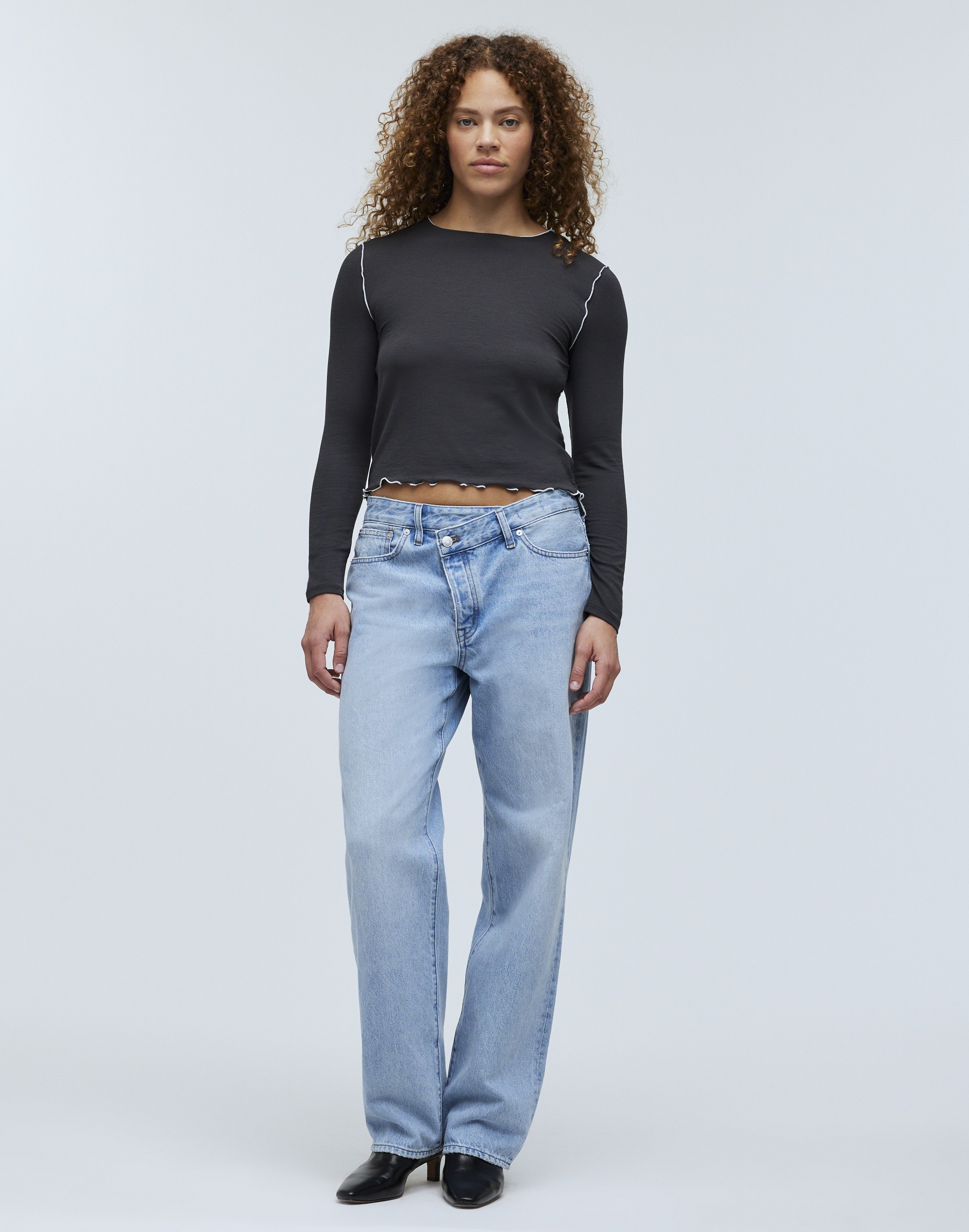 Contrast-Stitched Crewneck Crop Tee | Madewell