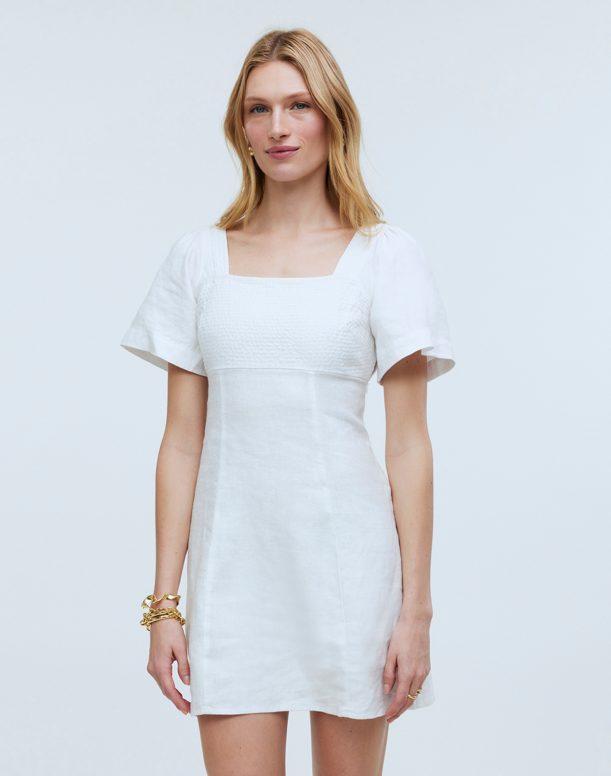 Square-Neck Mini Dress 100% Linen | Madewell