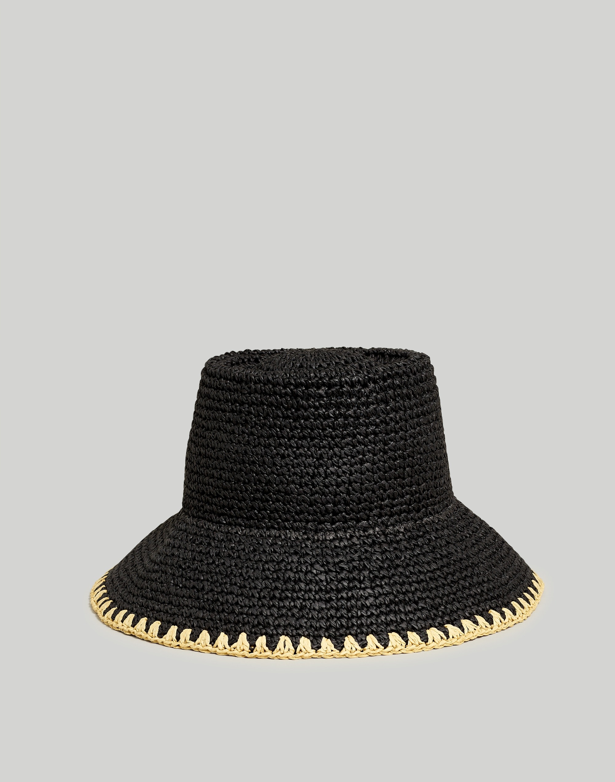 Bucket hat in linen & straw - Dark red