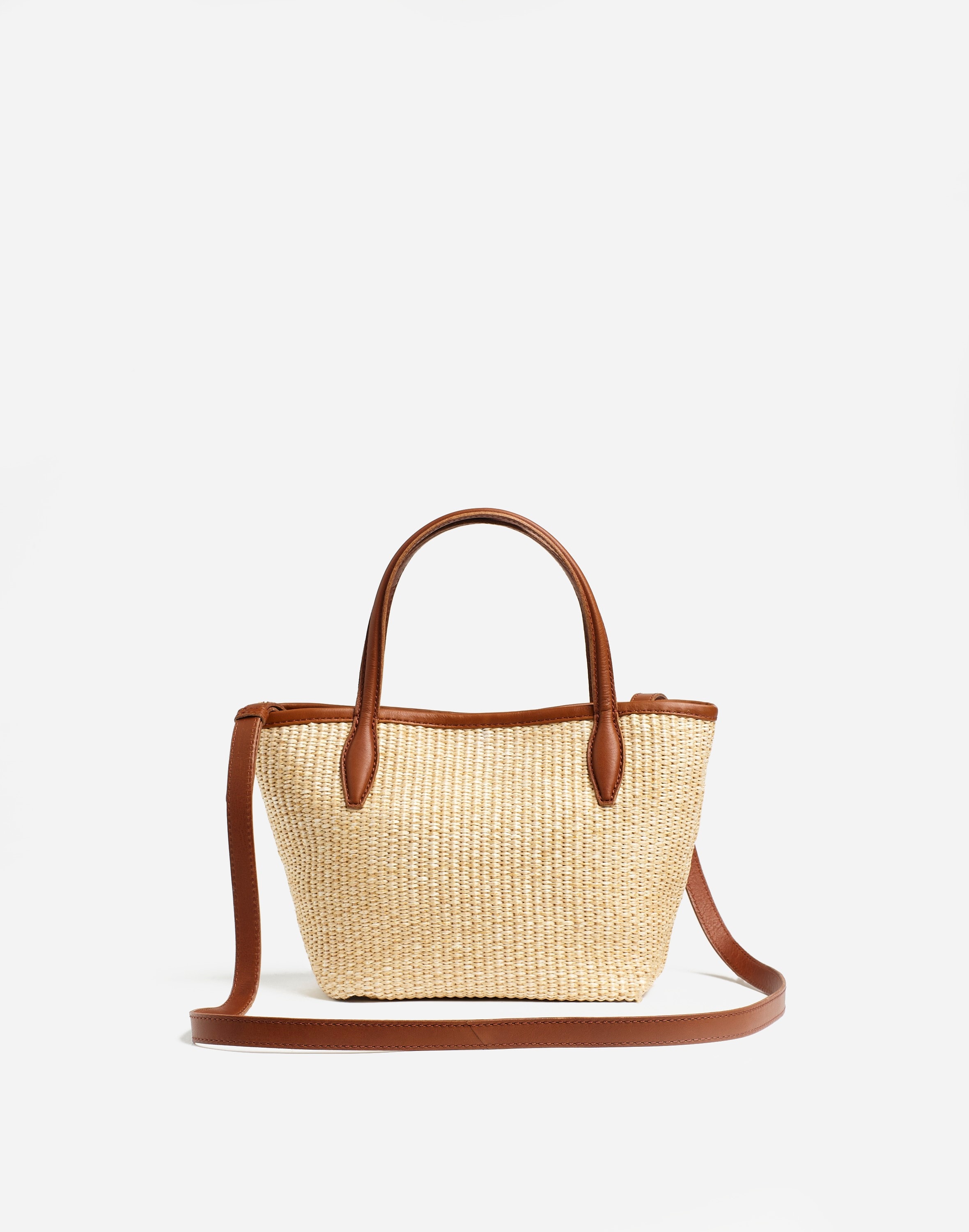 The Mini Shopper Tote in Leather-Trimmed Straw