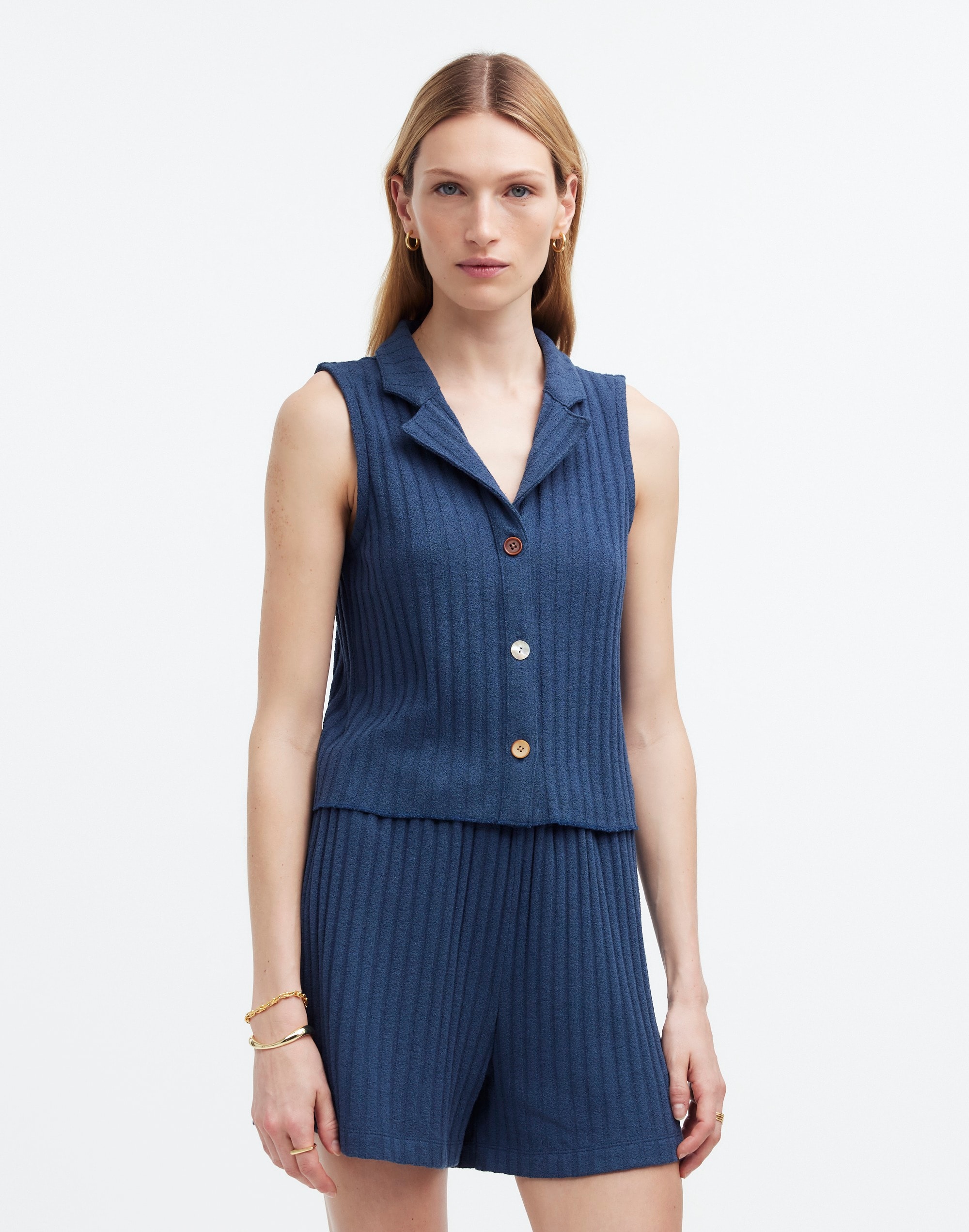 Mw Mixed-button Ribbed Polo Tank In Deep Shadow