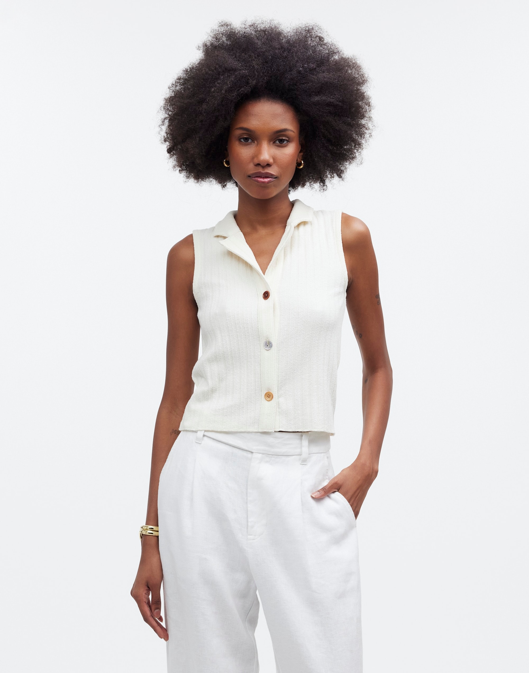 Mixed-Button Ribbed Polo Tank | Madewell