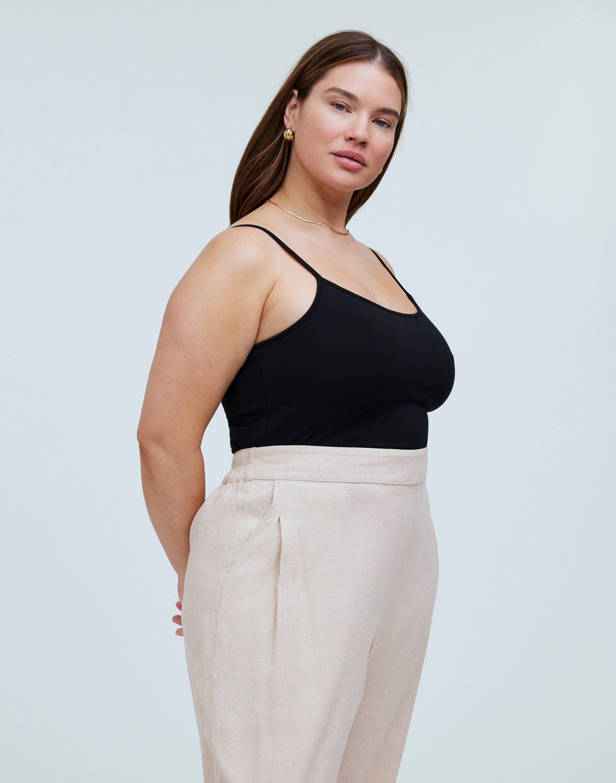 Plus Pull-On Straight Crop Pants in Linen Blend