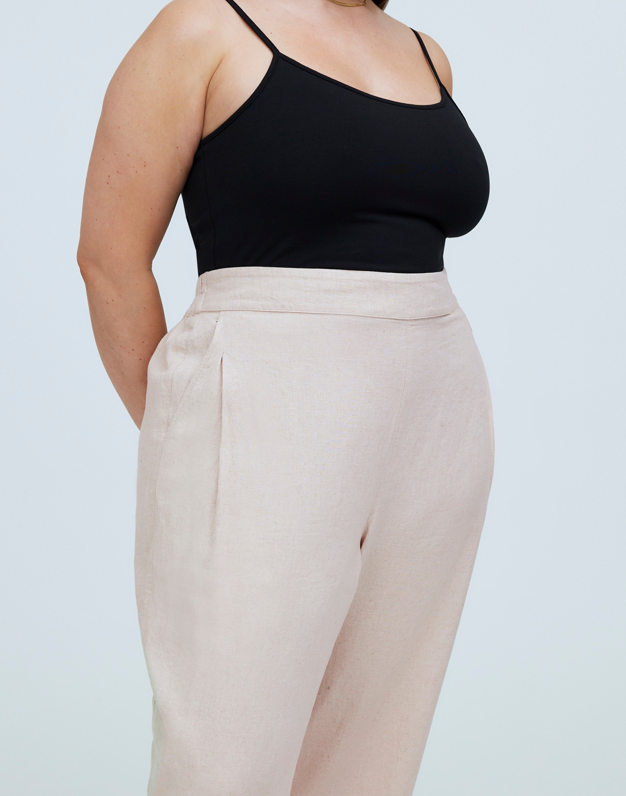 Plus Pull-On Straight Crop Pants in Linen Blend