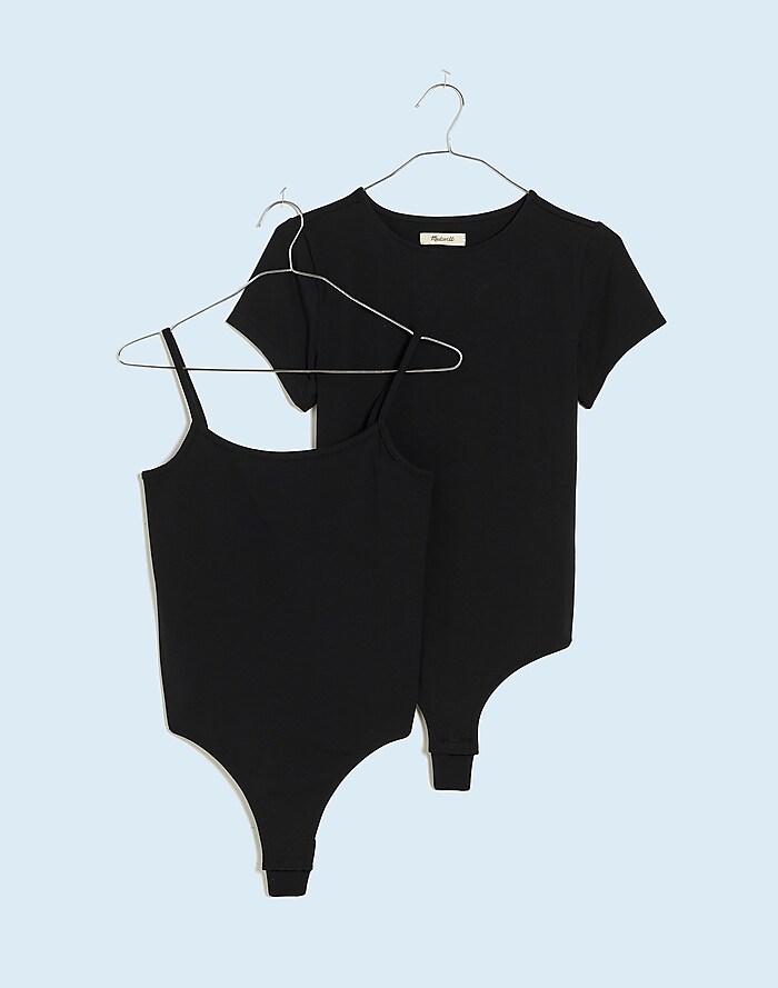 Essential Black Cotton Fitted Short Bodysuit