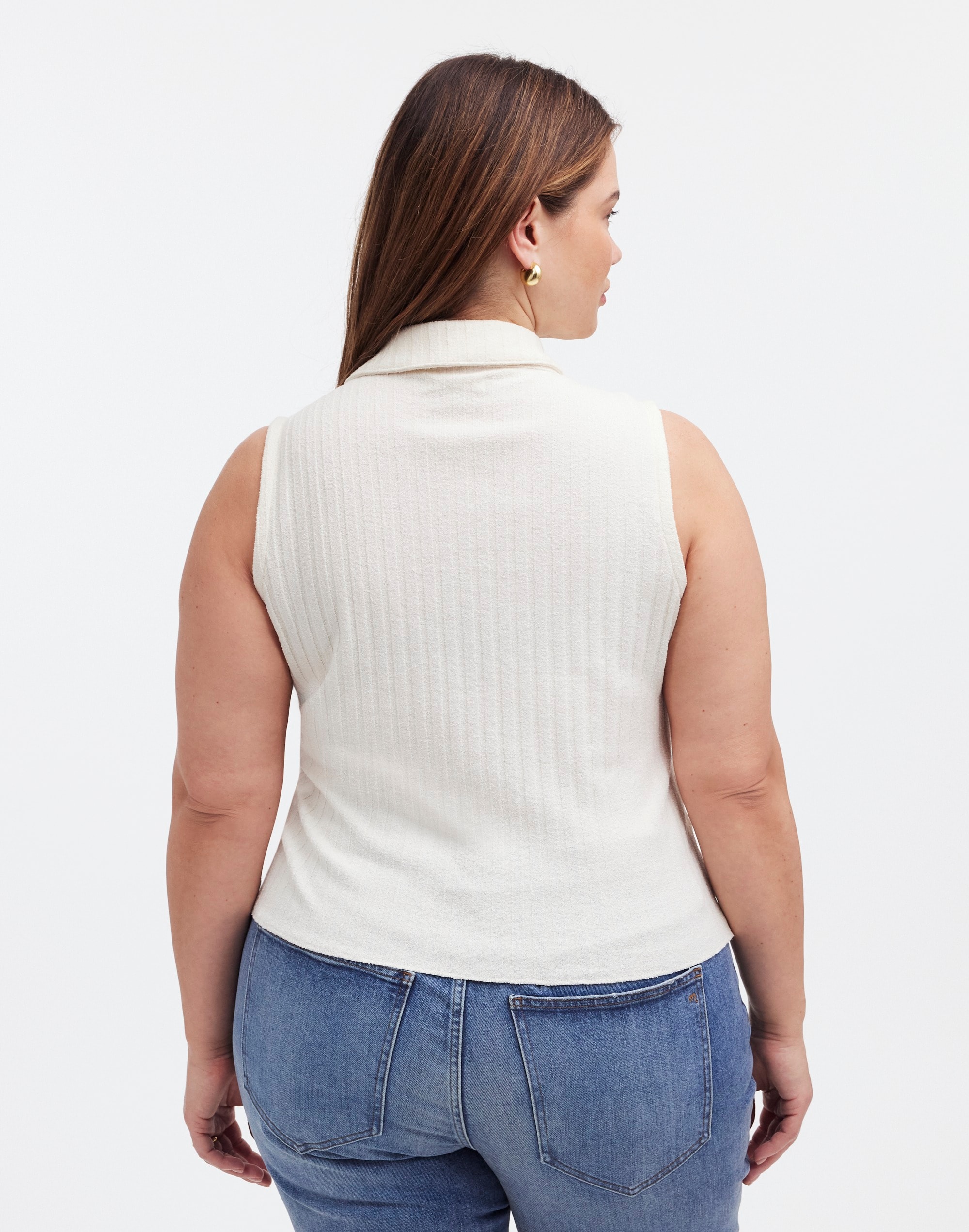 Plus Mixed-Button Ribbed Polo Tank