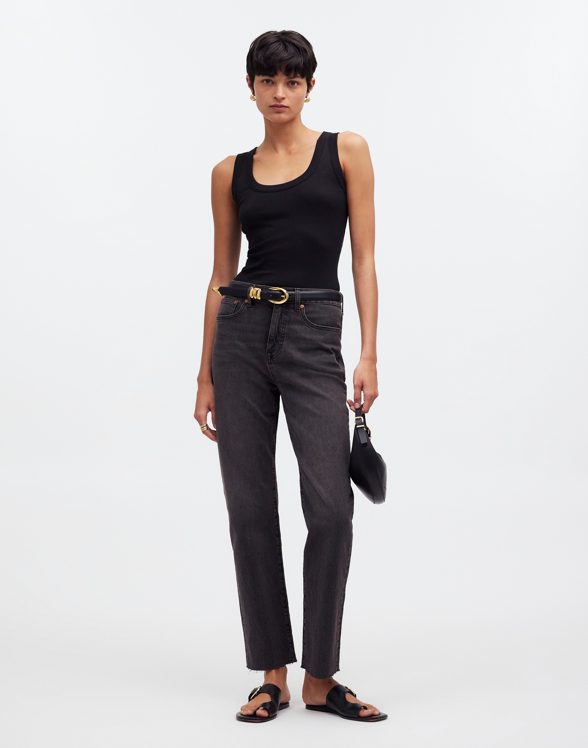 The '90s Straight Crop Jean Washed Black