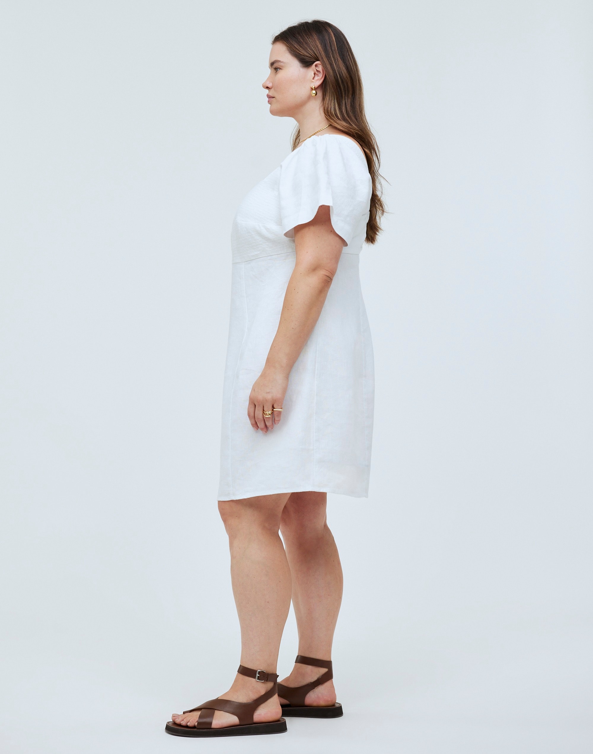 Plus Square-Neck Mini Dress in 100% Linen
