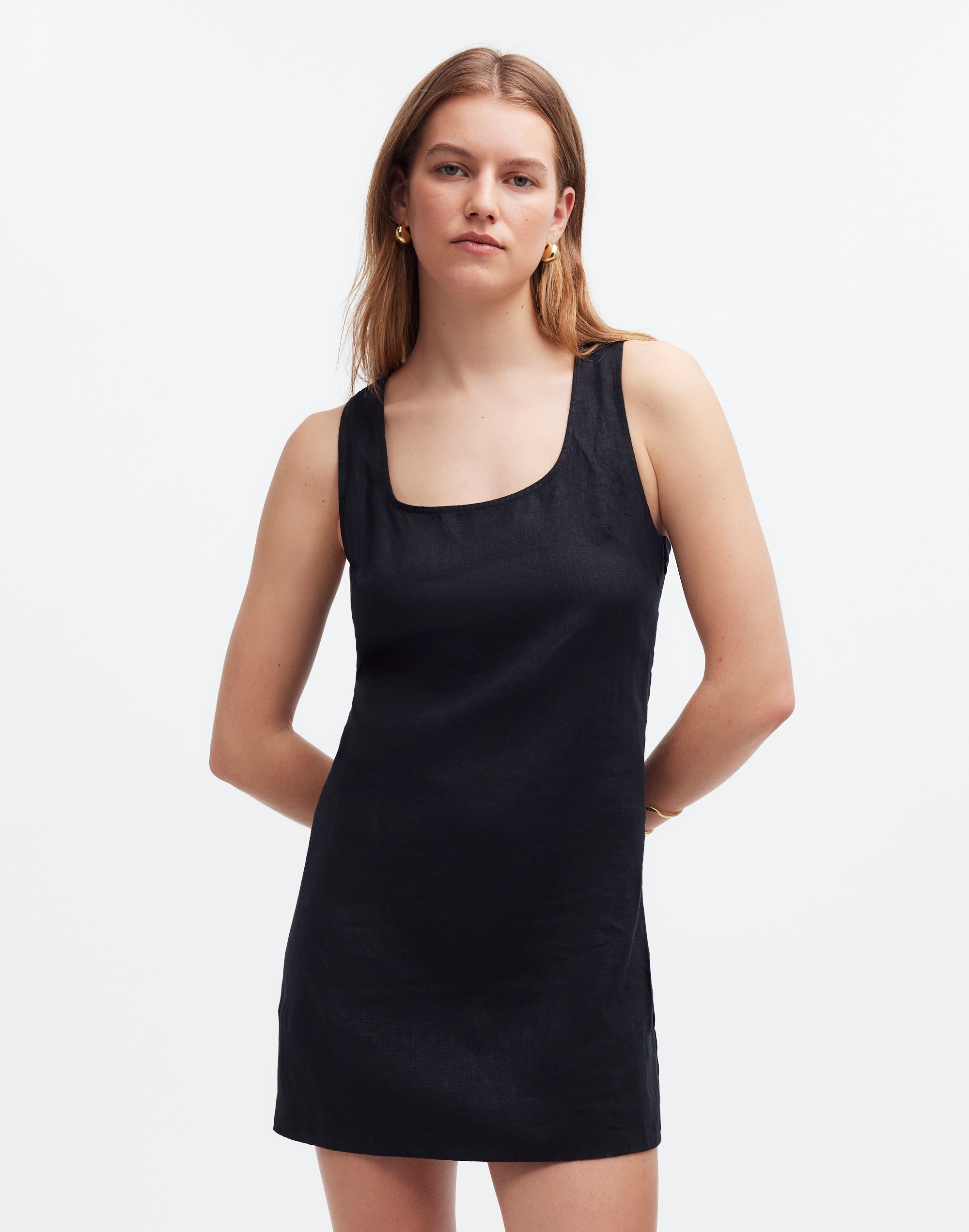 Cross-Back A-Line Mini Dress 100% Linen