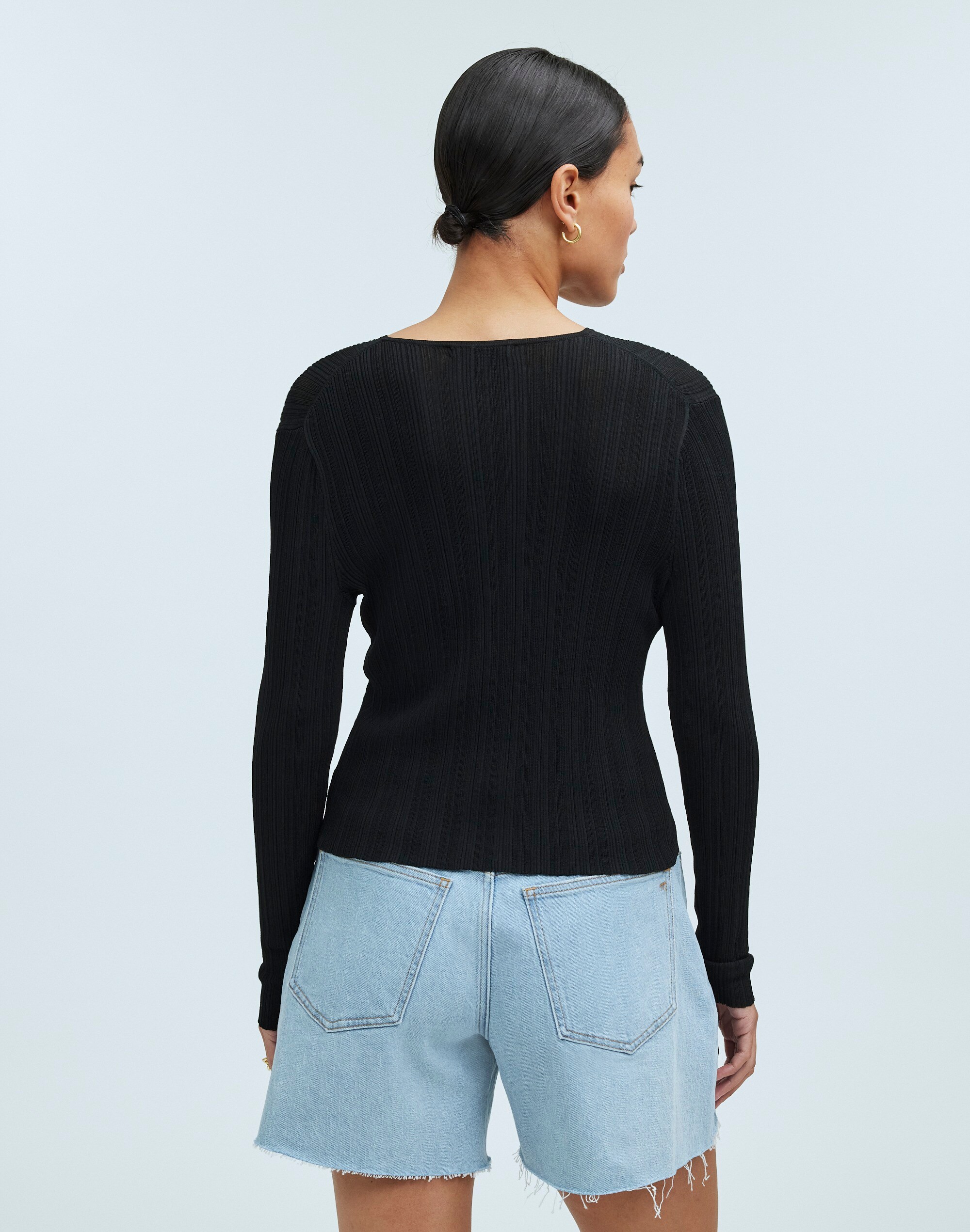 Micro-Rib Crewneck Cardigan