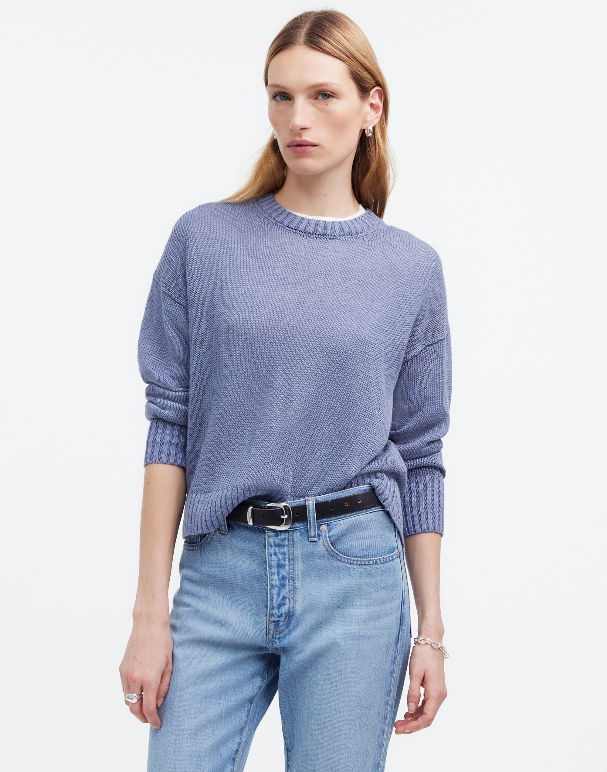 Mw Linen Drop-shoulder Sweater In Blue Jay