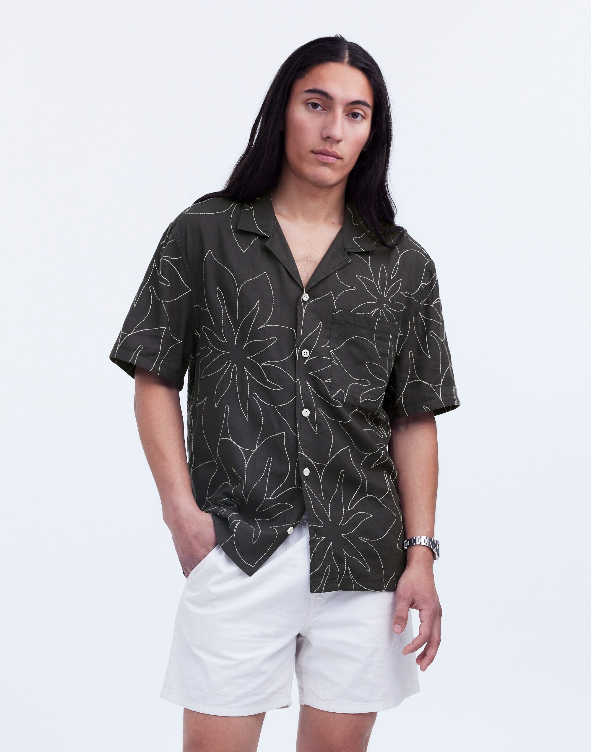 Mw Embroidered Easy Short-sleeve Shirt In Multi