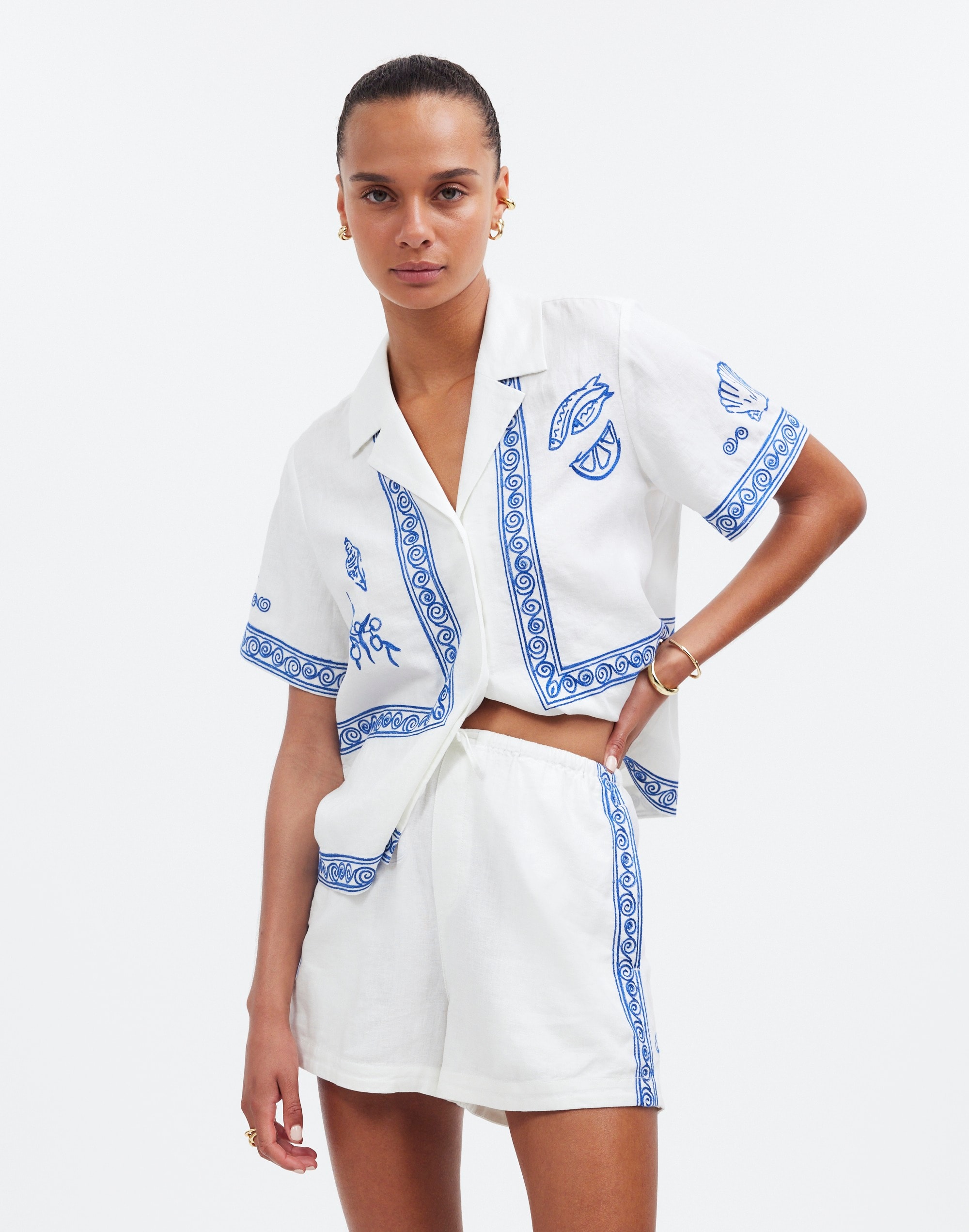 Madewell x Lisa Says Gah! Embroidered Drawstring Pull-On Shorts