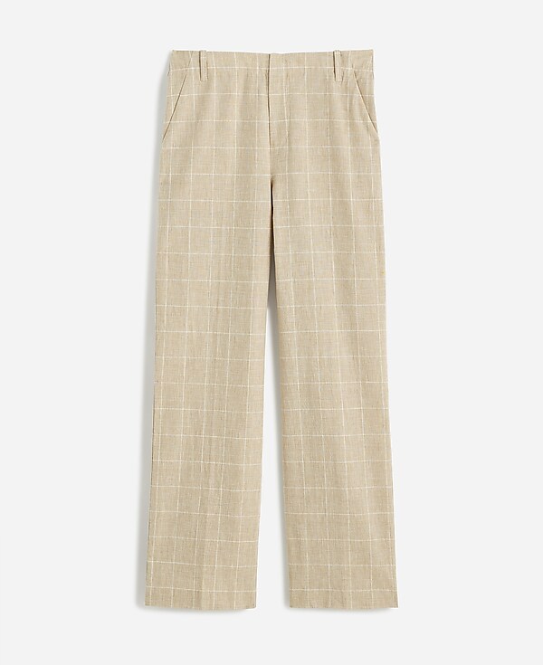 Mid-Rise Straight Pants in Plaid Linen Blend
