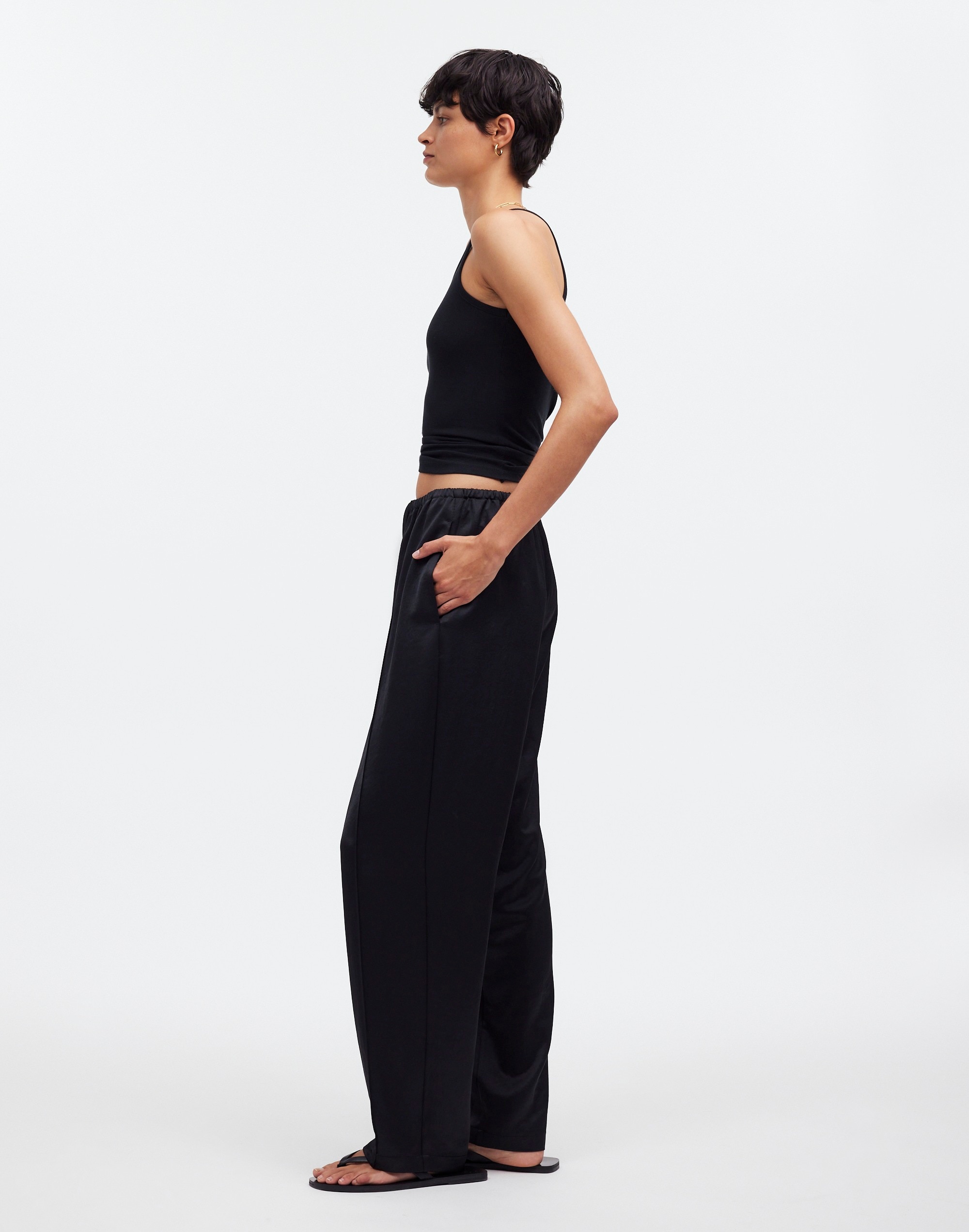 Pintucked Slim Pull-On Pants Satin | Madewell