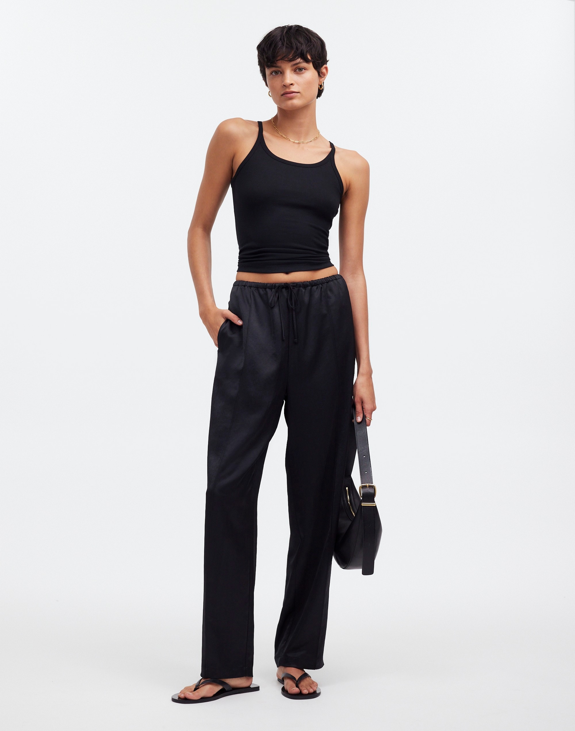 Pintucked Slim Pull-On Pants Satin | Madewell